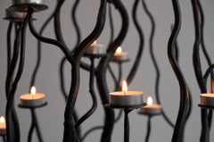 Großer Baumförmiger Kerzenhalter aus handgeschmiedetem Stahl 1970er Jahre