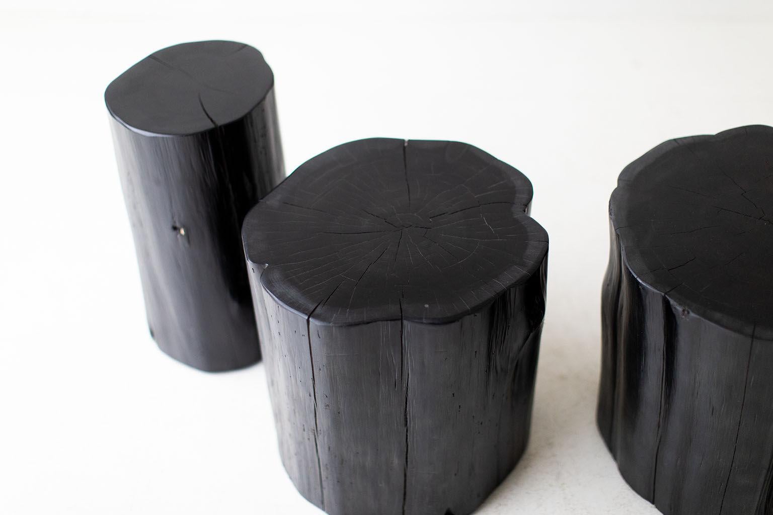 Mid-Century Modern Large Tree Stump Side Tables, Black For Sale