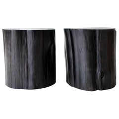 Grandes tables d'appoint en écailles d'arbre, noires