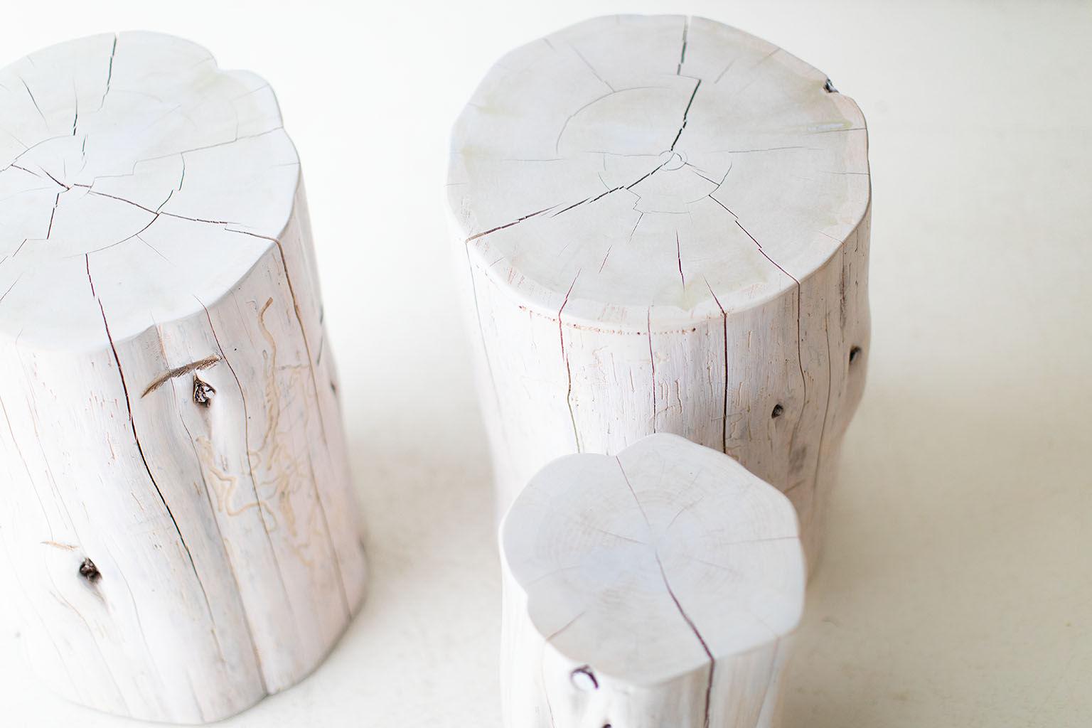 American Large Tree Stump Side Tables, Whitewash For Sale