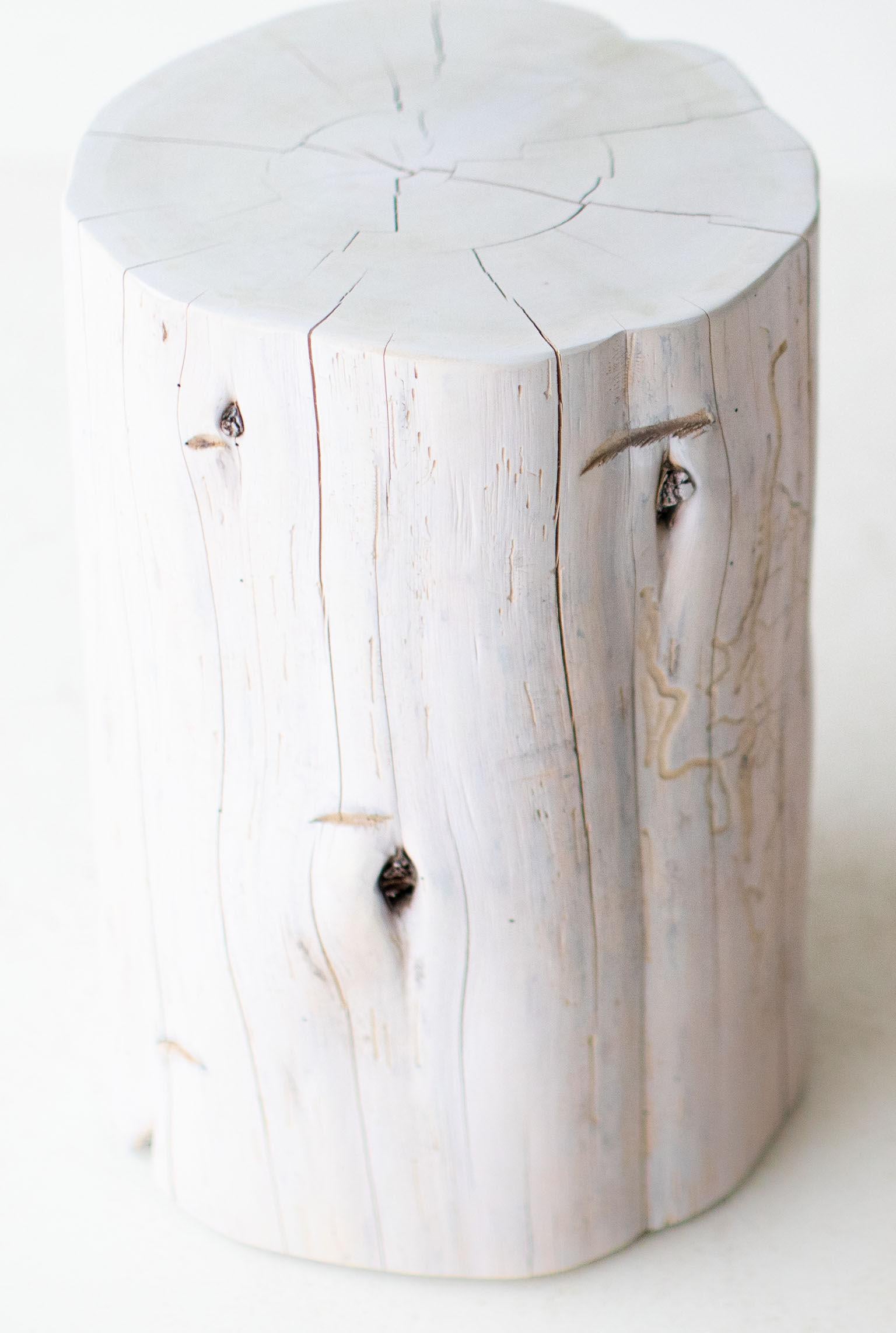 Contemporary Large Tree Stump Side Tables, Whitewash For Sale