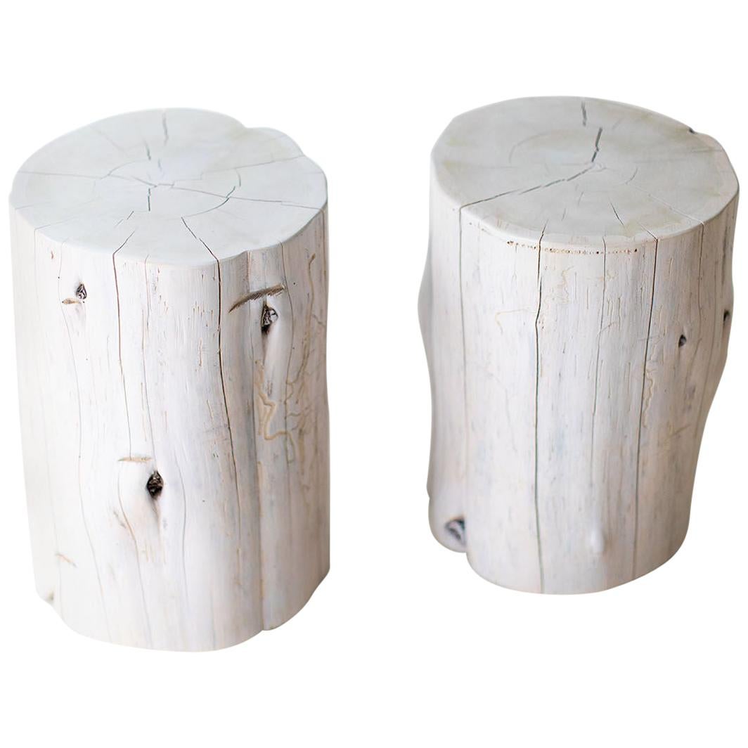 Large Tree Stump Side Tables, Whitewash