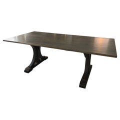 Large Trestle Dining Table with Grey Stained Patina