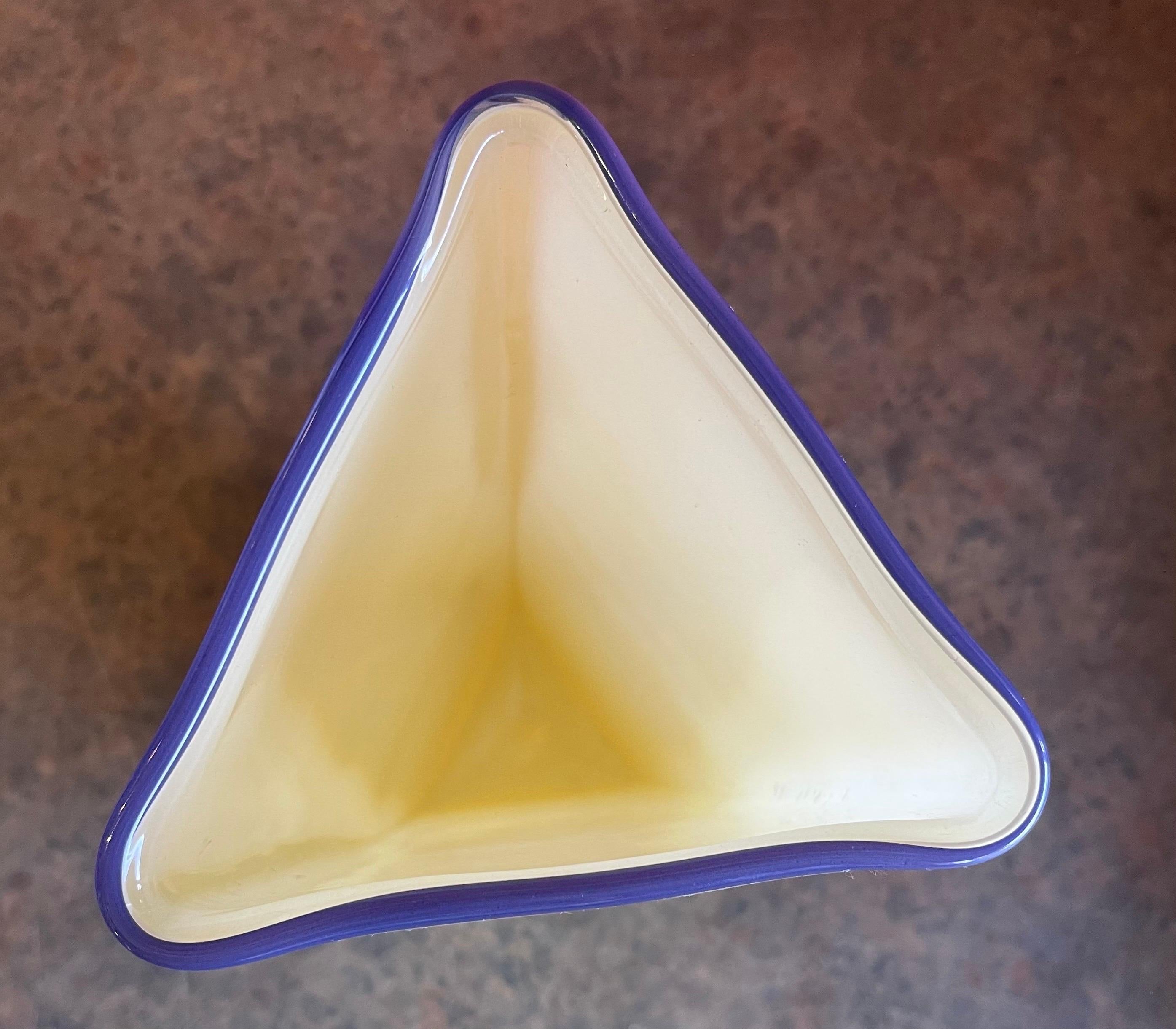 Large Triangle Shaped Art Glass Vase by Murano For Sale 4