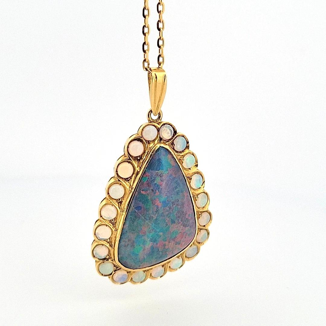 Large Triangular Black Opal Doublet Pendant With … - image 2