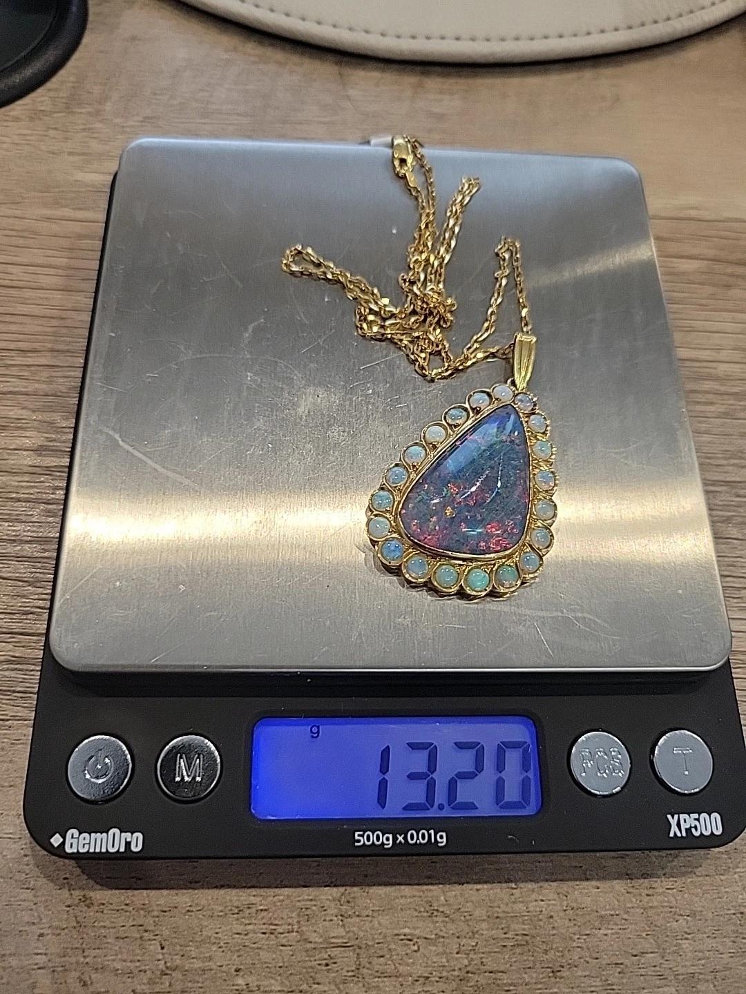 Large Triangular Black Opal Doublet Pendant With … - image 7