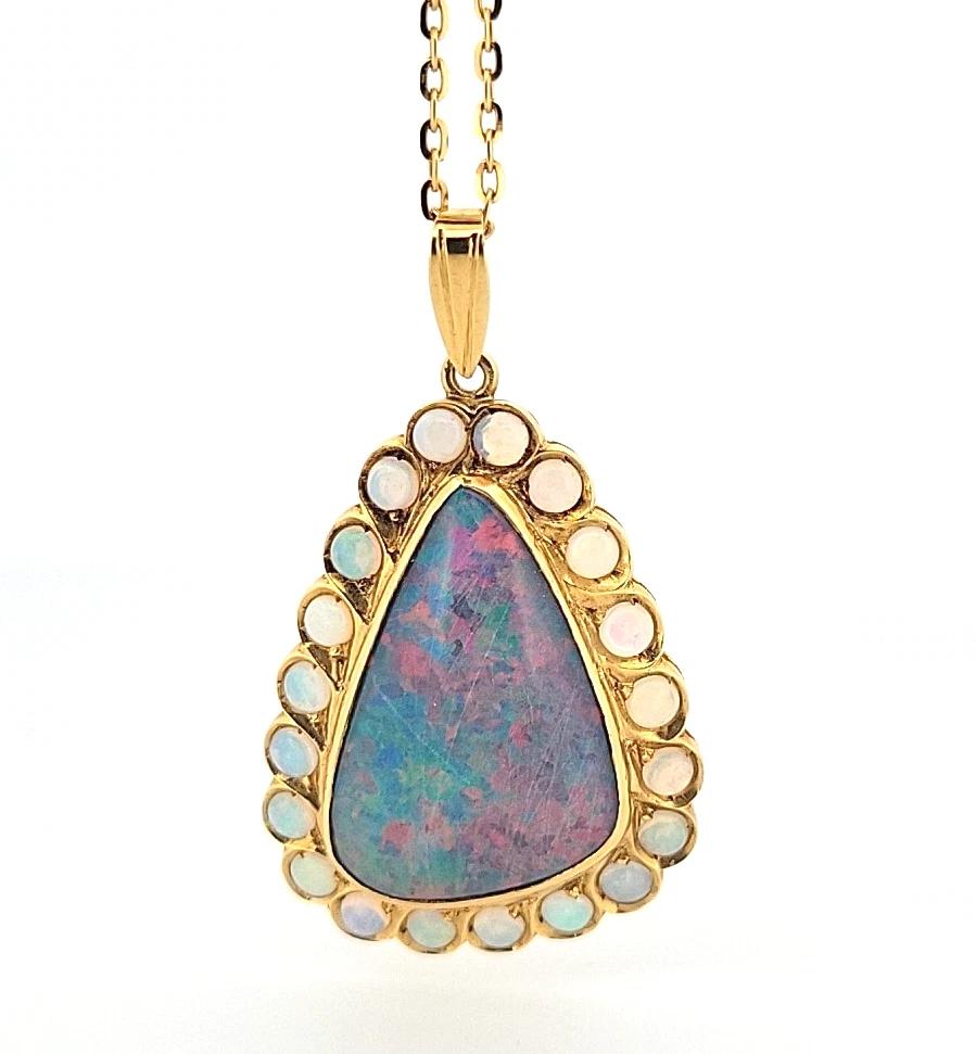 Large Triangular Black Opal Doublet Pendant With … - image 8