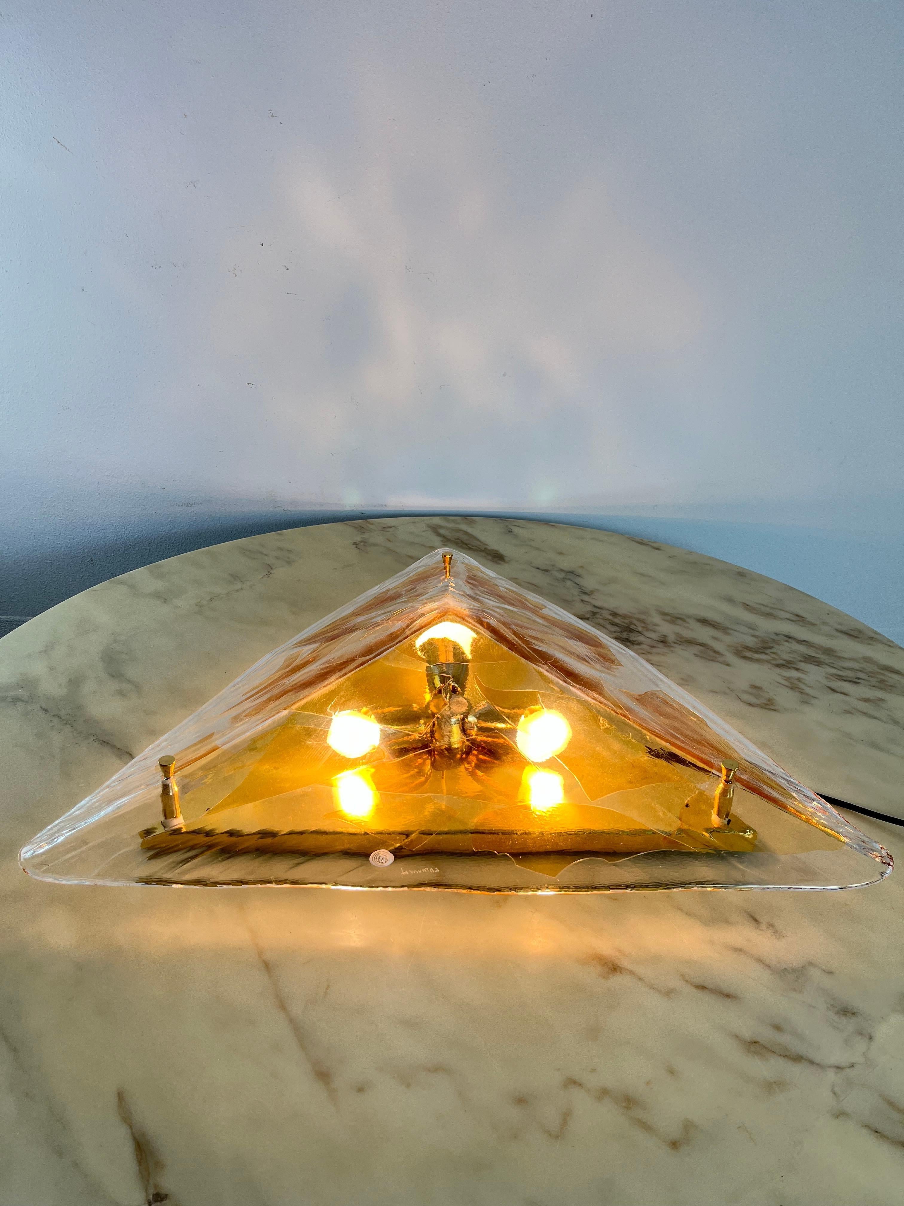 Large Triangular Ceiling Light Or Wall Lamp In Murano Glass La Murrina 1980s For Sale 9