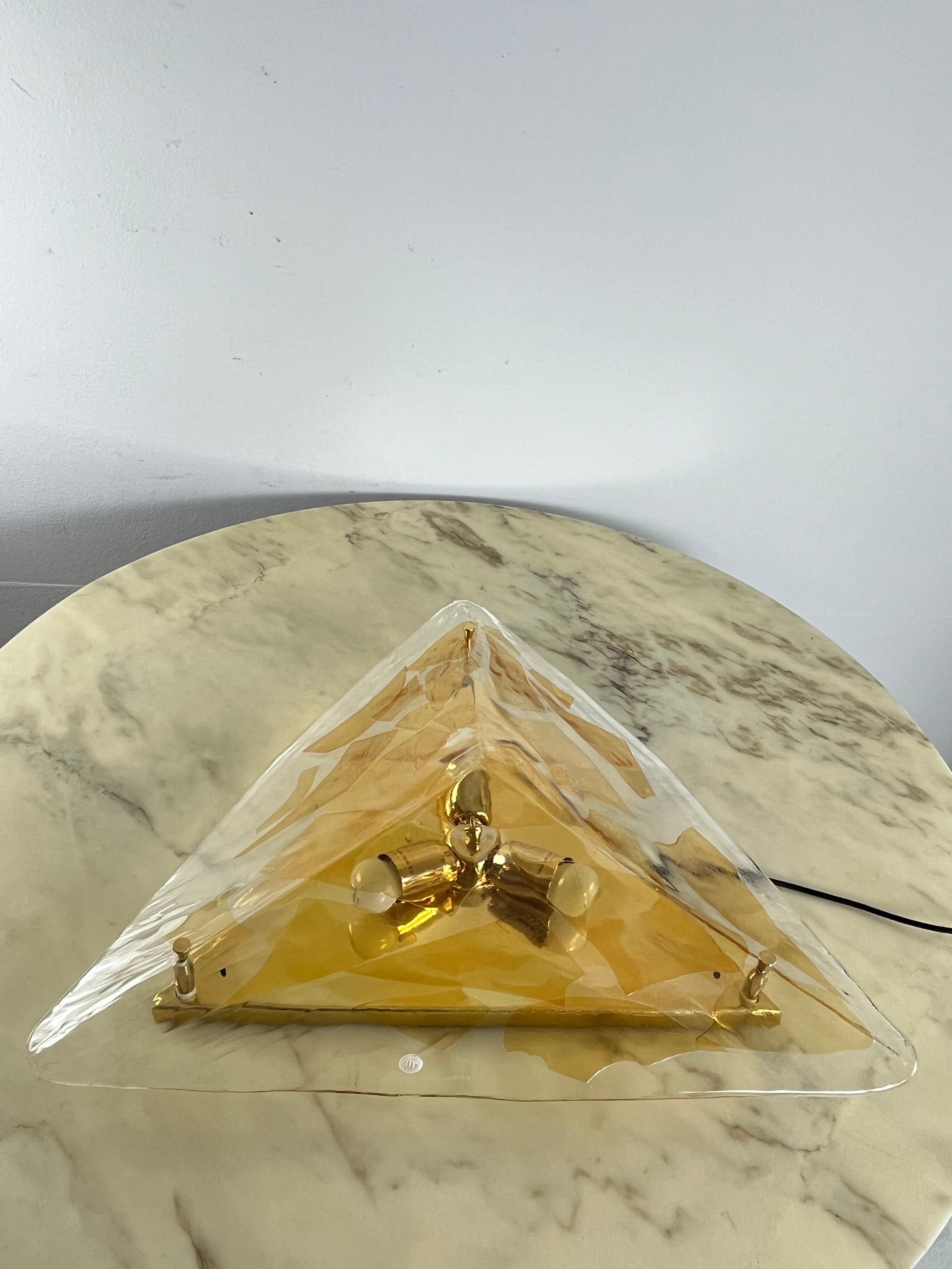 Grand plafonnier ou applique triangulaire en verre de Murano La Murrina 1980 en vente 11