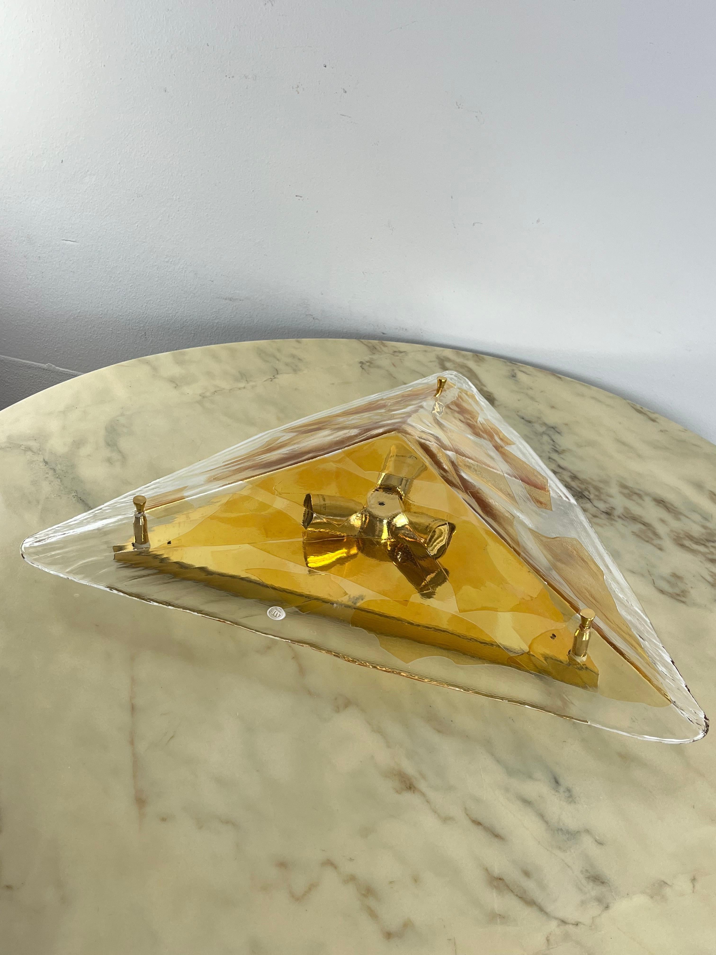 Metal Large Triangular Ceiling Light Or Wall Lamp In Murano Glass La Murrina 1980s For Sale