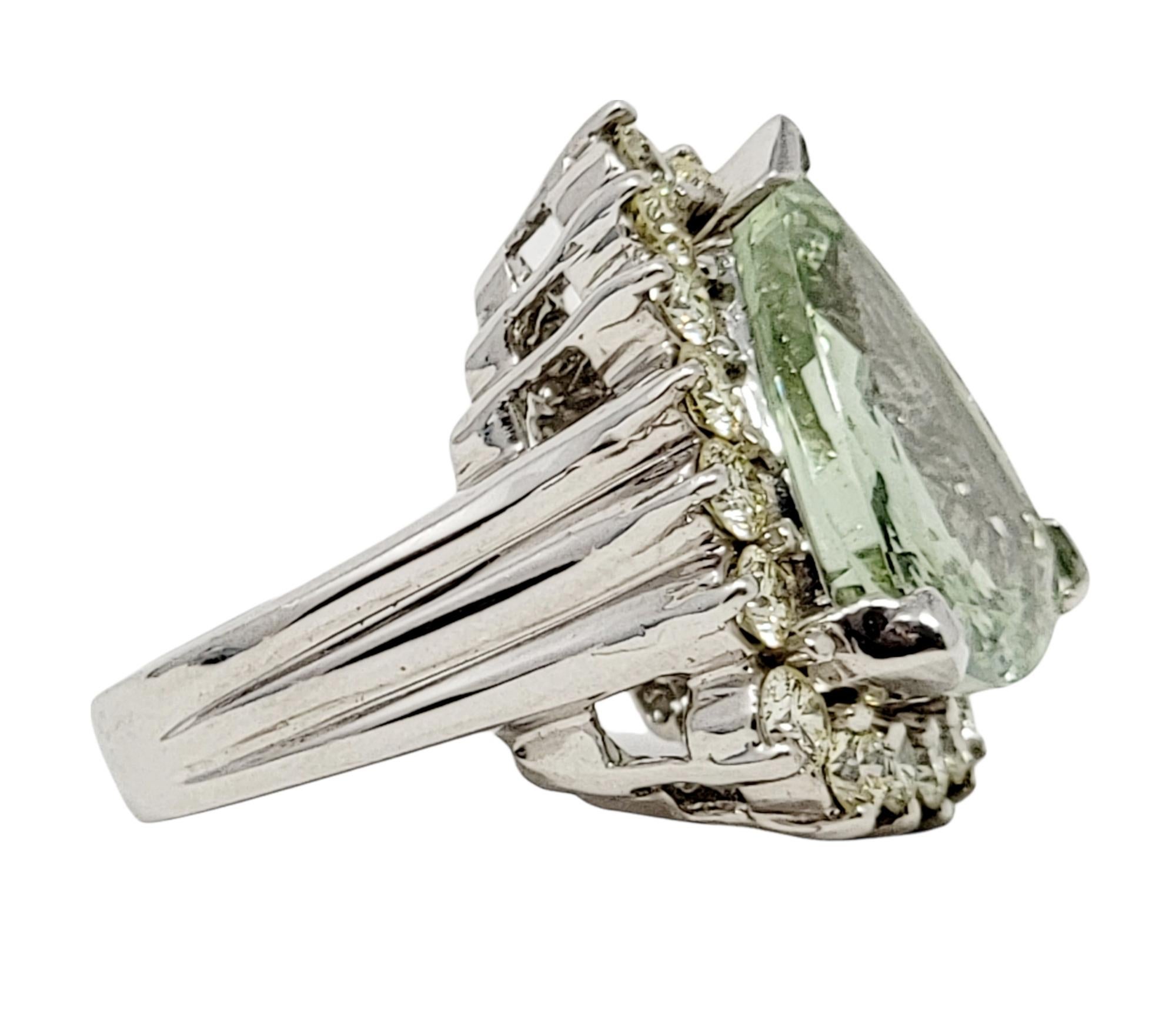 Women's Large Triangular Mixed Cut Green Beryl and Diamond Halo Statement Cocktail Ring  For Sale