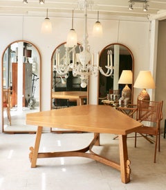 Large Triangular Oak Table