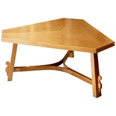 Large Triangular Oak Table
