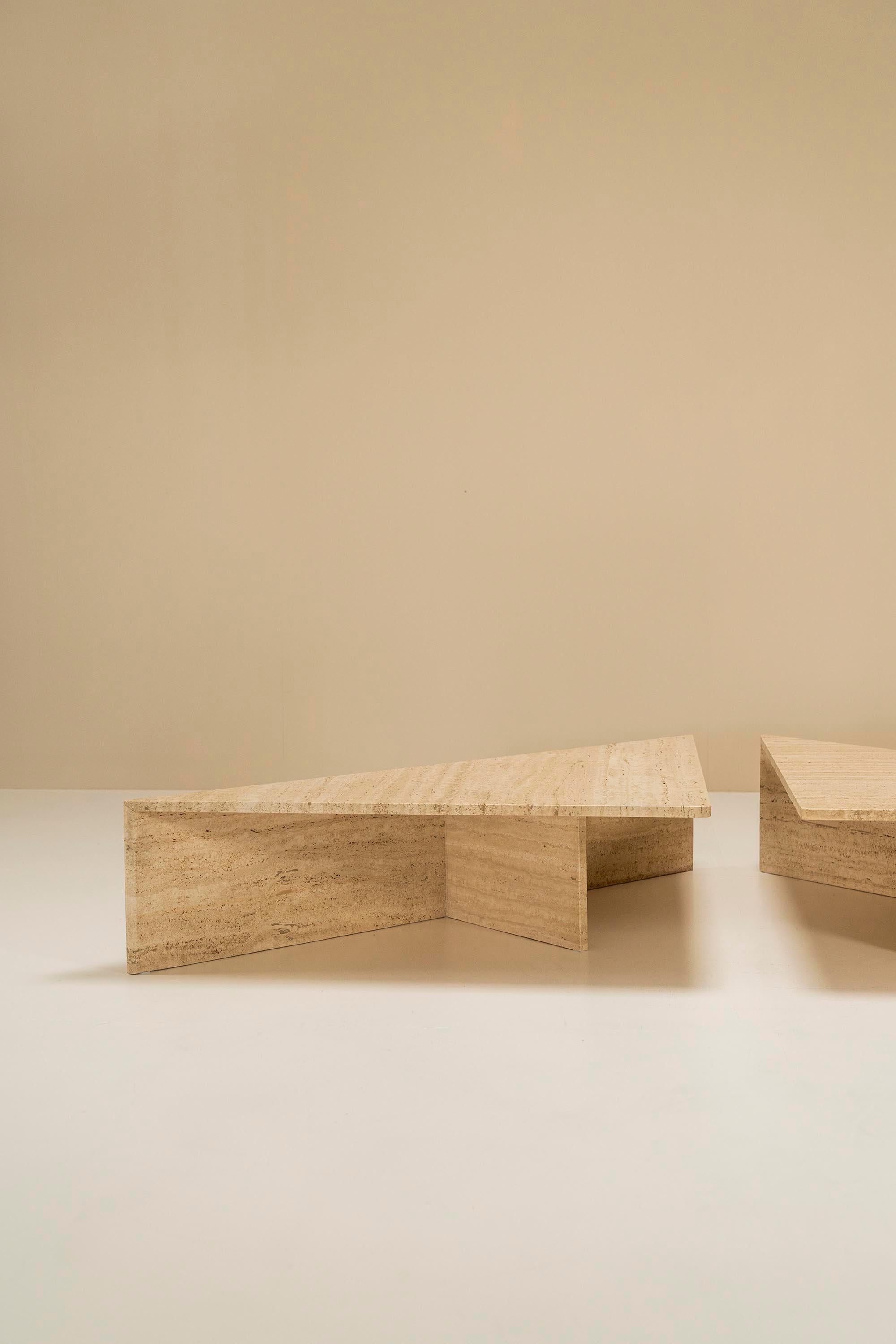 Late 20th Century Large Triangular Travertine Coffee Table in The Style of Up&Up, Italy, 1970s
