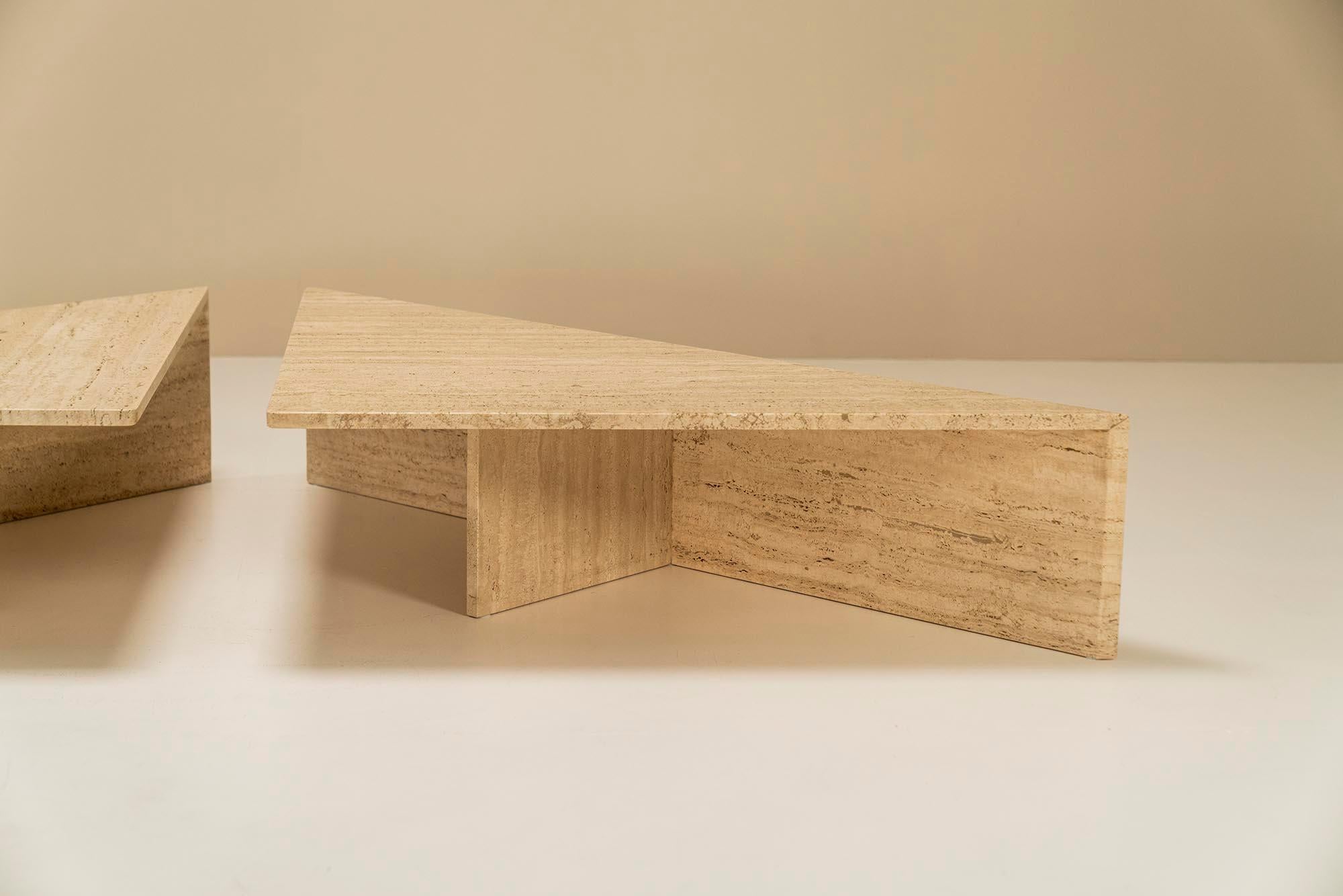 Large Triangular Travertine Coffee Table in The Style of Up&Up, Italy, 1970s 1