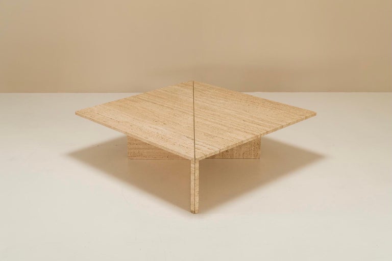 Large Triangular Travertine Coffee Table in The Style of Up&Up, Italy, 1970s For Sale 2