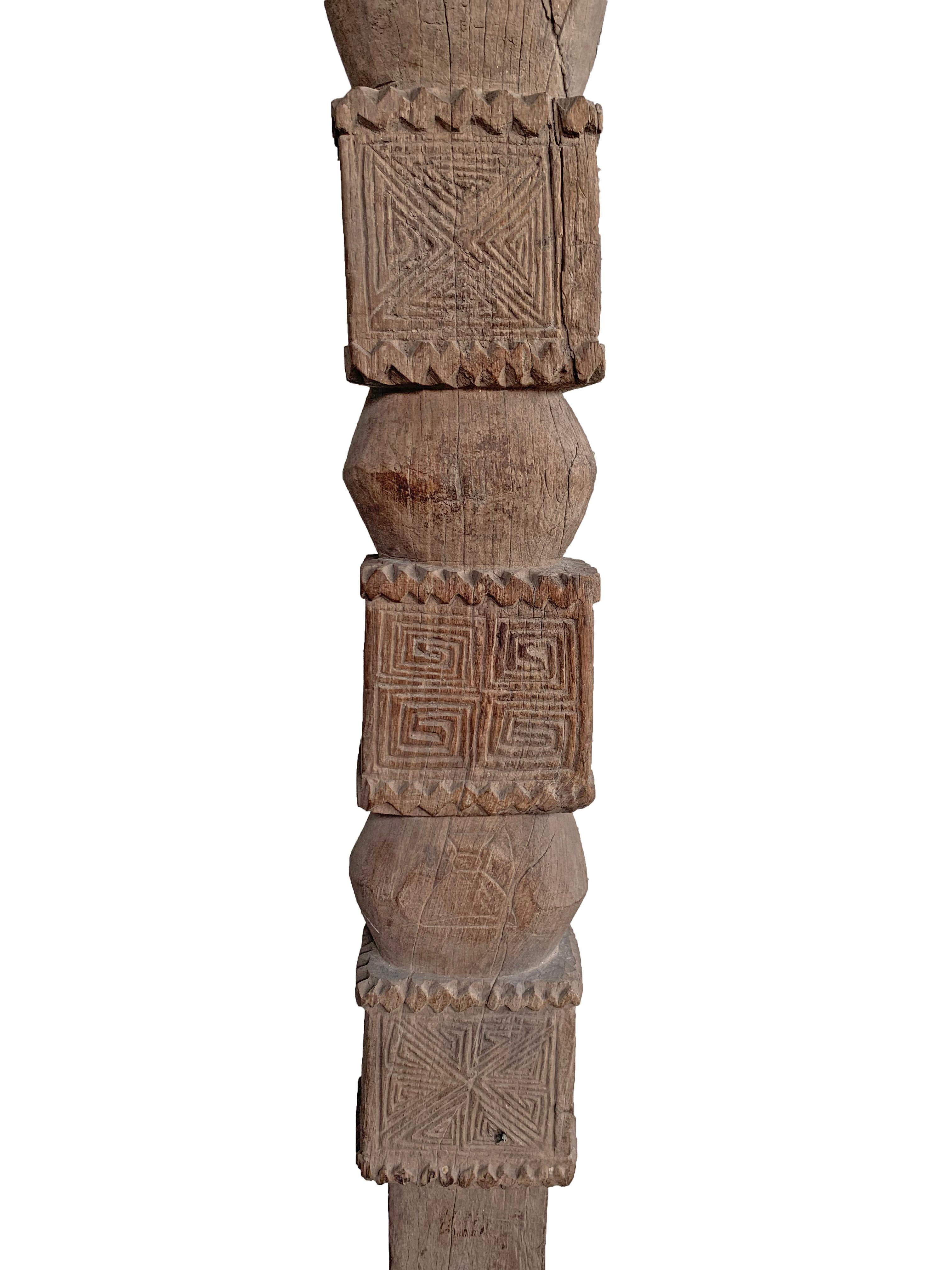 Hand-Carved Tribal Architectural Column From Nias Island, Indonesia, c.1900