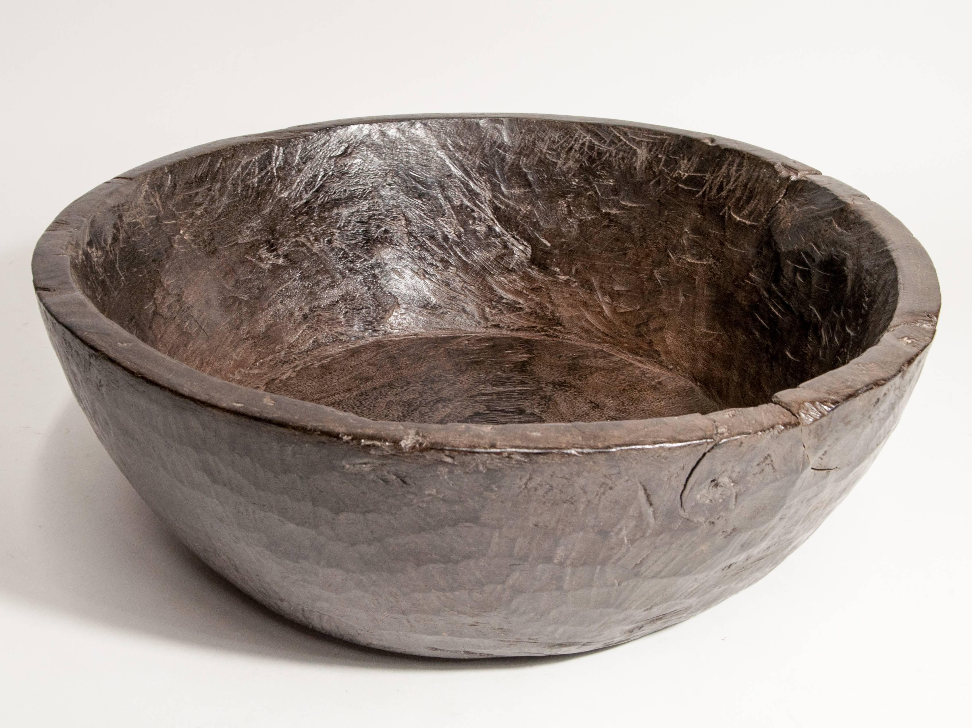 Indonesian Large Tribal Ironwood Bowl from the Dayak of Borneo, Mid-20th Century