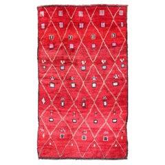 Large Tribal Moroccan Vintage Rug with Diamond Pattern in Red, Orange & Black