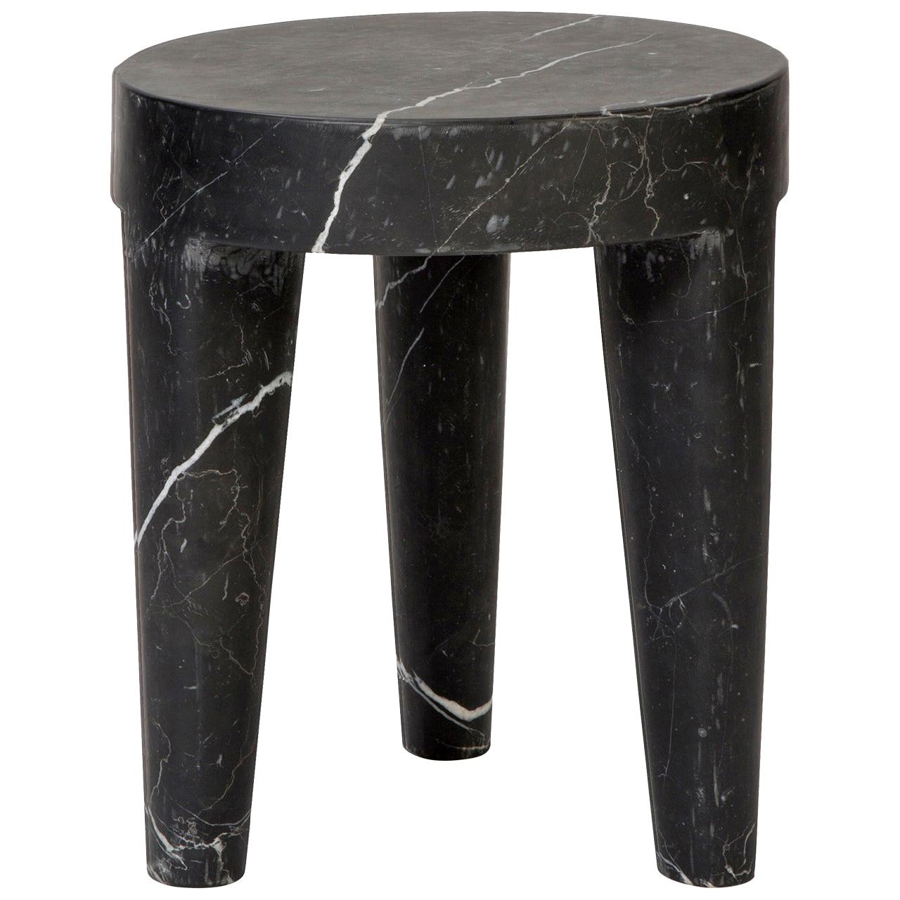 small Tribute 3 Leg Stool in Black Nero Marquina Marble by Kelly Wearstler For Sale