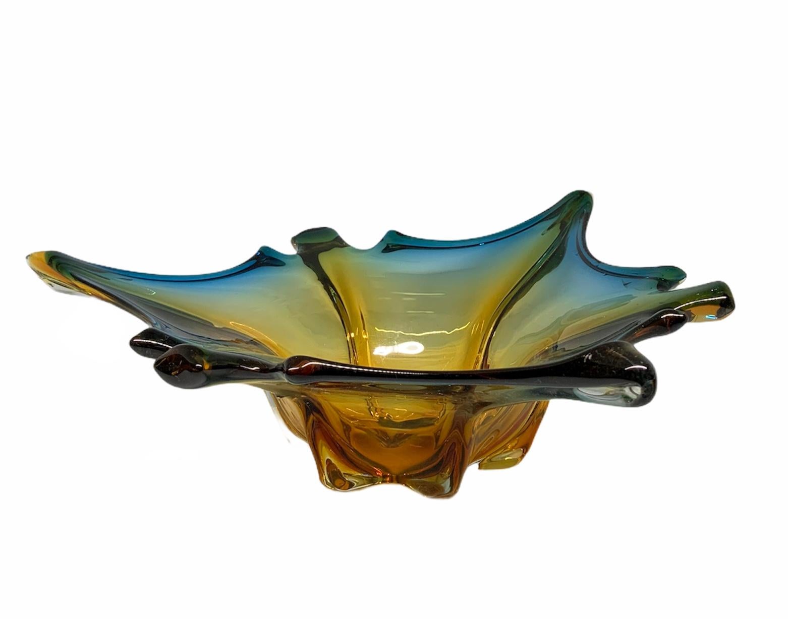 Fired Large Tricolor Murano Glass Bowl/Centerpiece