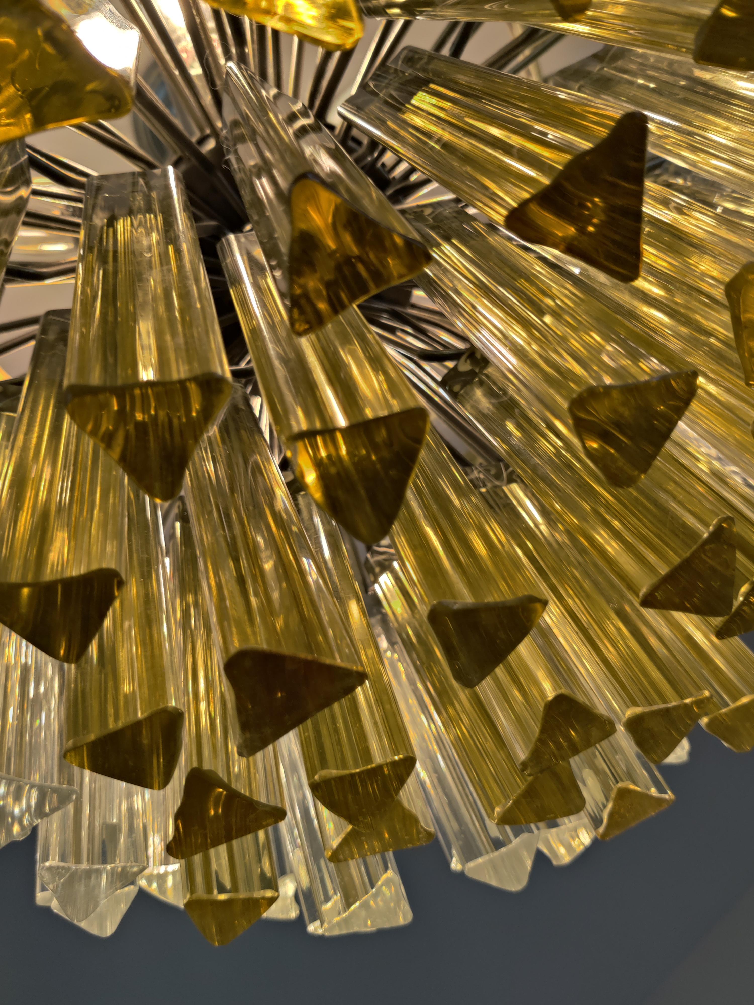 Großer Kronleuchter „Triedi“ aus klarem und goldfarbenem Bleiglas von Venini im Angebot 2