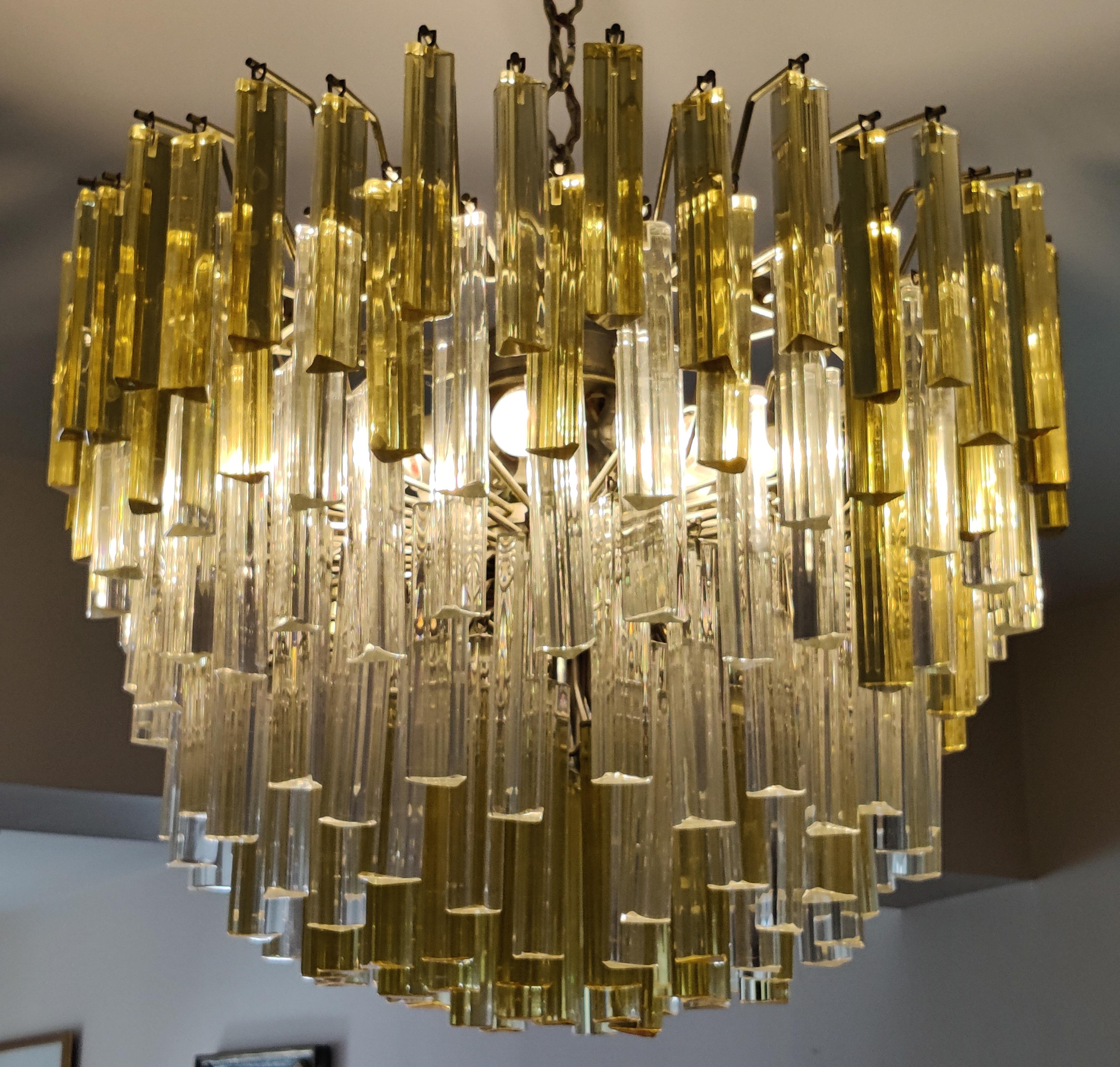 Großer Kronleuchter „Triedi“ aus klarem und goldfarbenem Bleiglas von Venini (Moderne der Mitte des Jahrhunderts) im Angebot