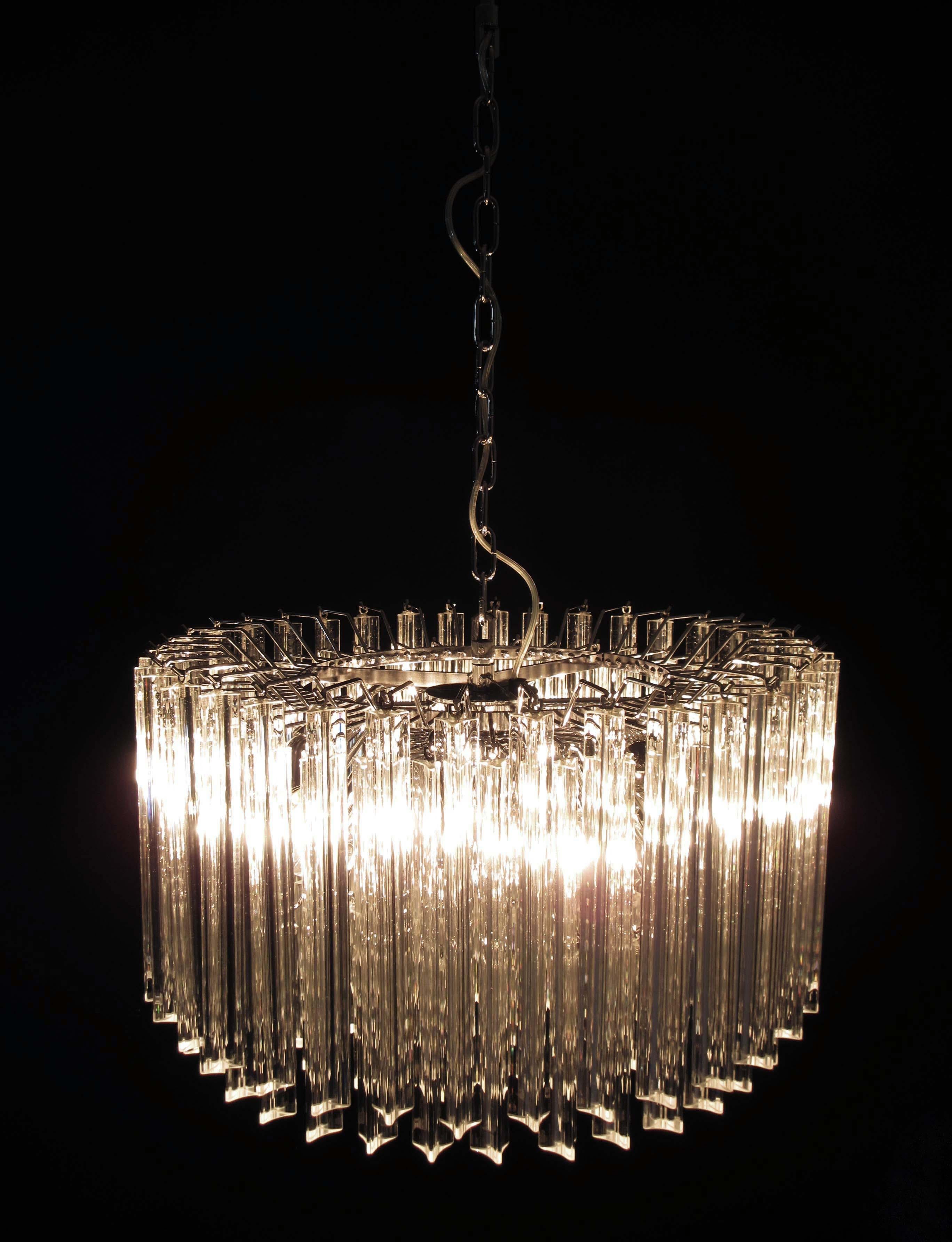 Large Triedri Murano Glass Chandelier, 163 Triedri Transparent Prism For Sale 4