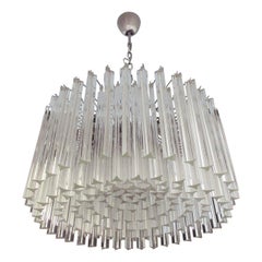 Large Triedri Murano Glass Chandelier, 163 Triedri Trasparent Prism