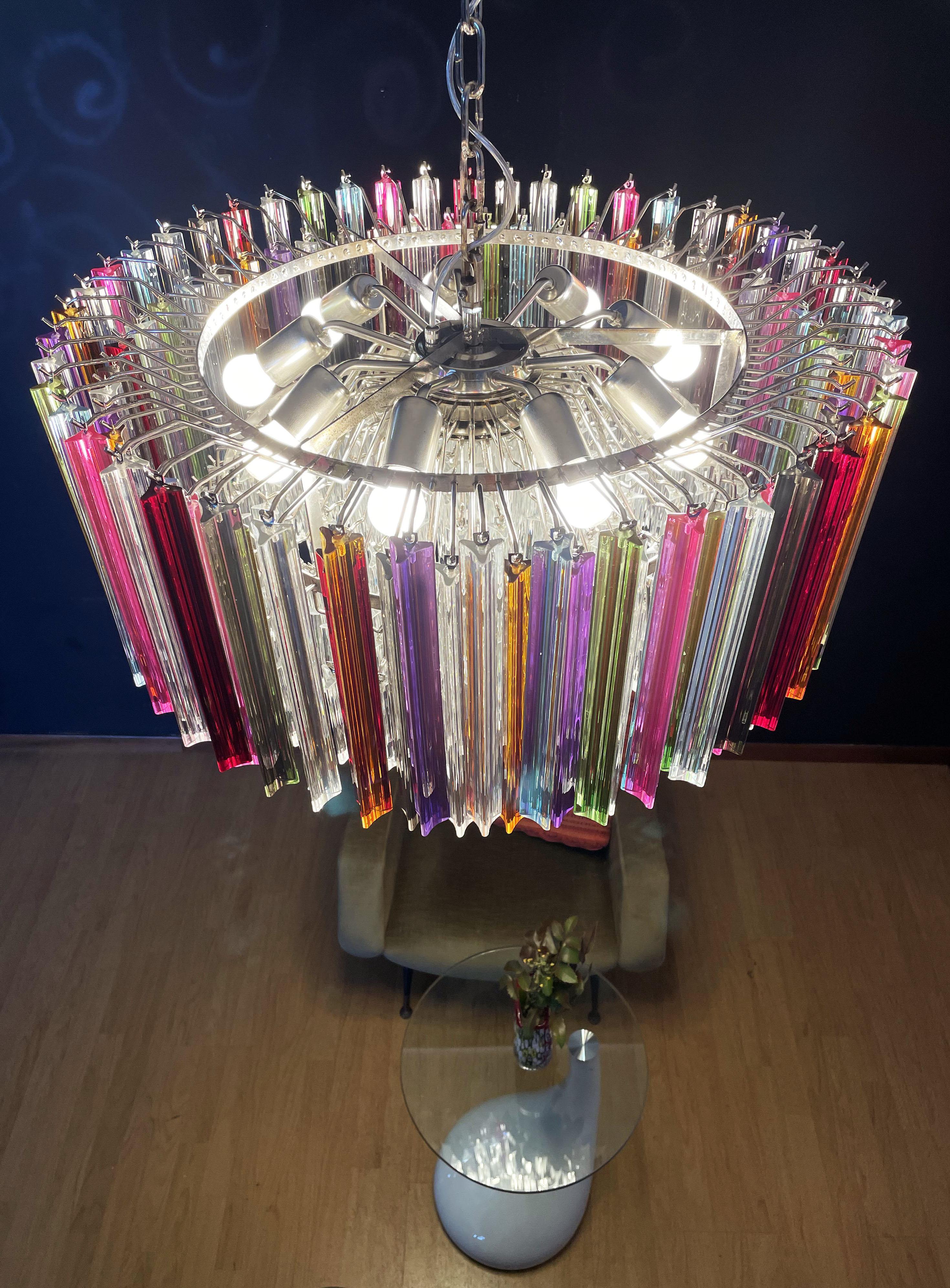 Large Triedri Murano Glass Chandelier, 265 Multicolored and Clear Prism 4
