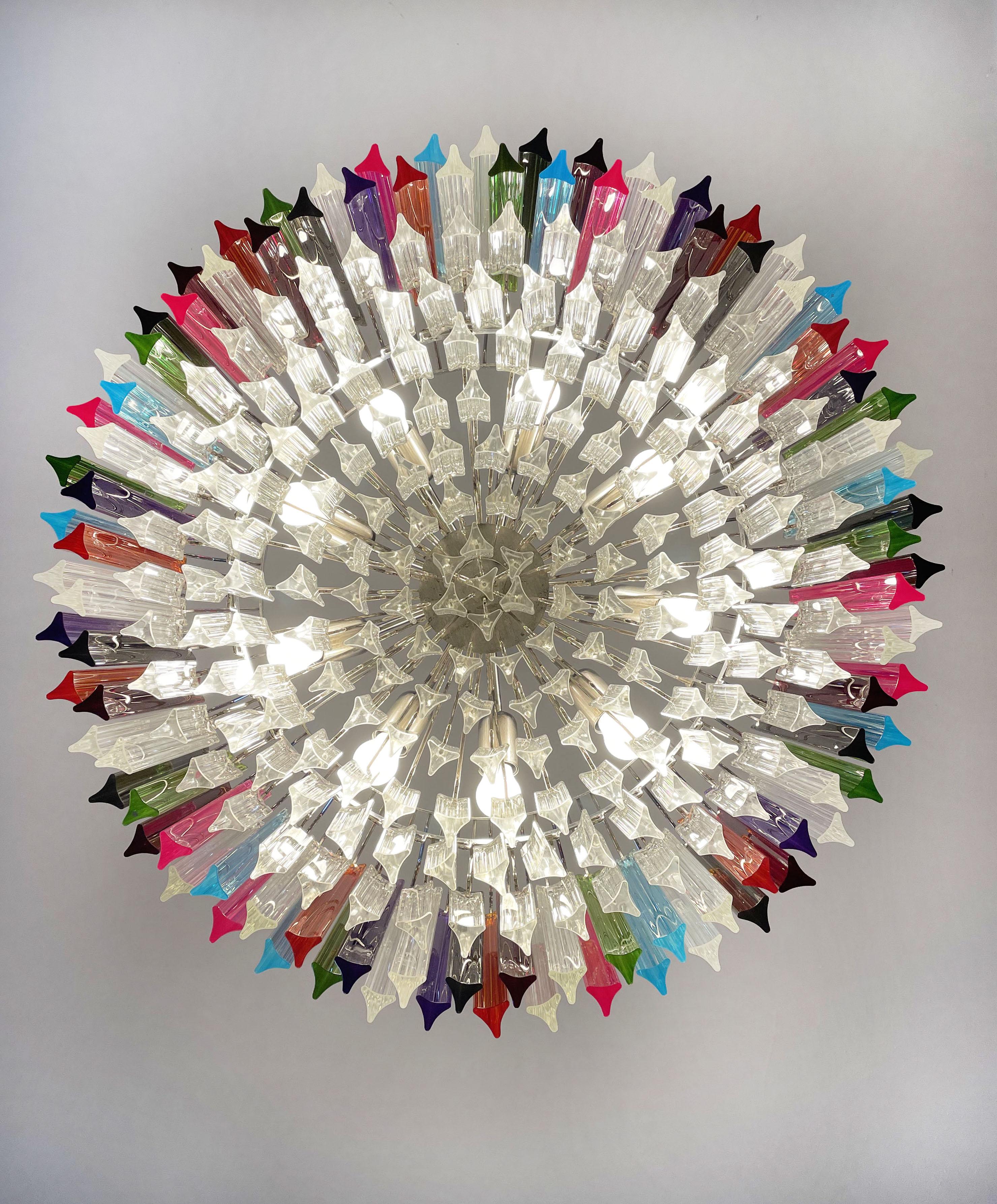 Large Triedri Murano Glass Chandelier, 265 Multicolored and Clear Prism For Sale 2