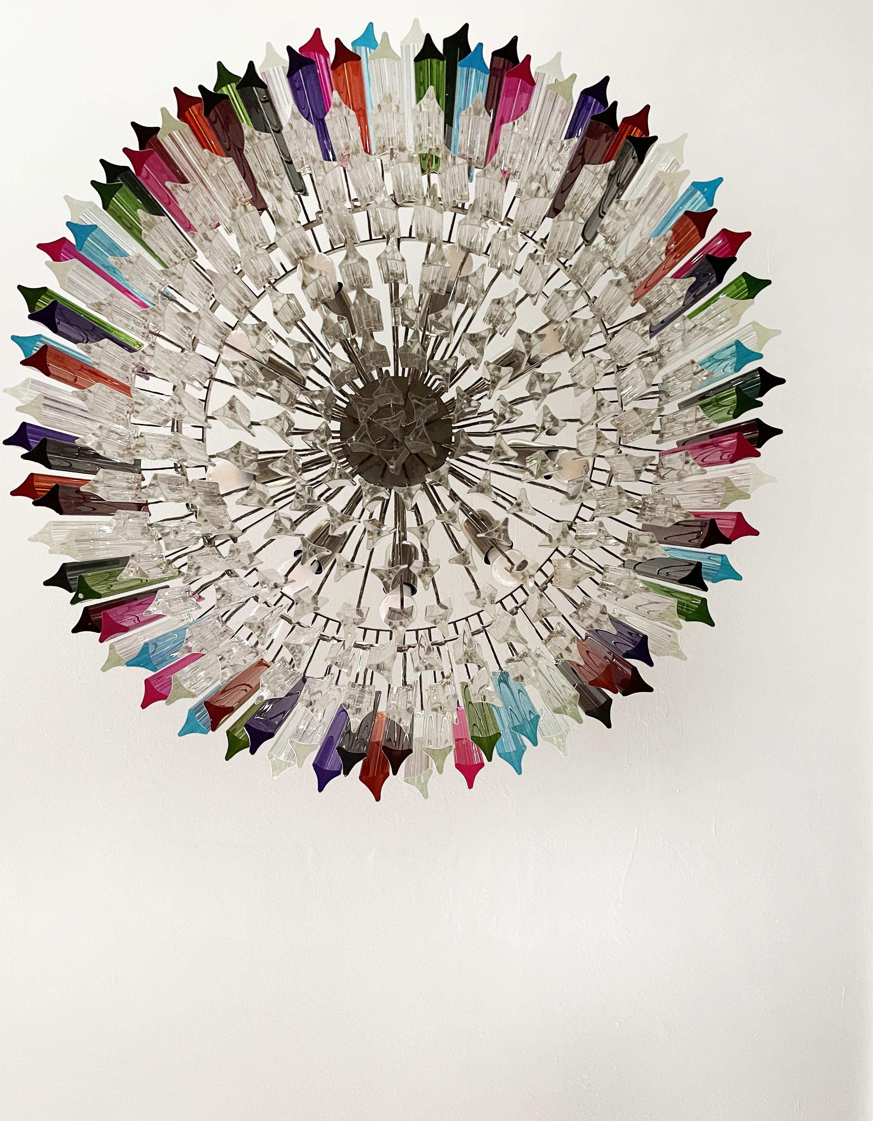 Large Triedri Murano Glass Chandelier, 265 Multicolored and Clear Prism 5