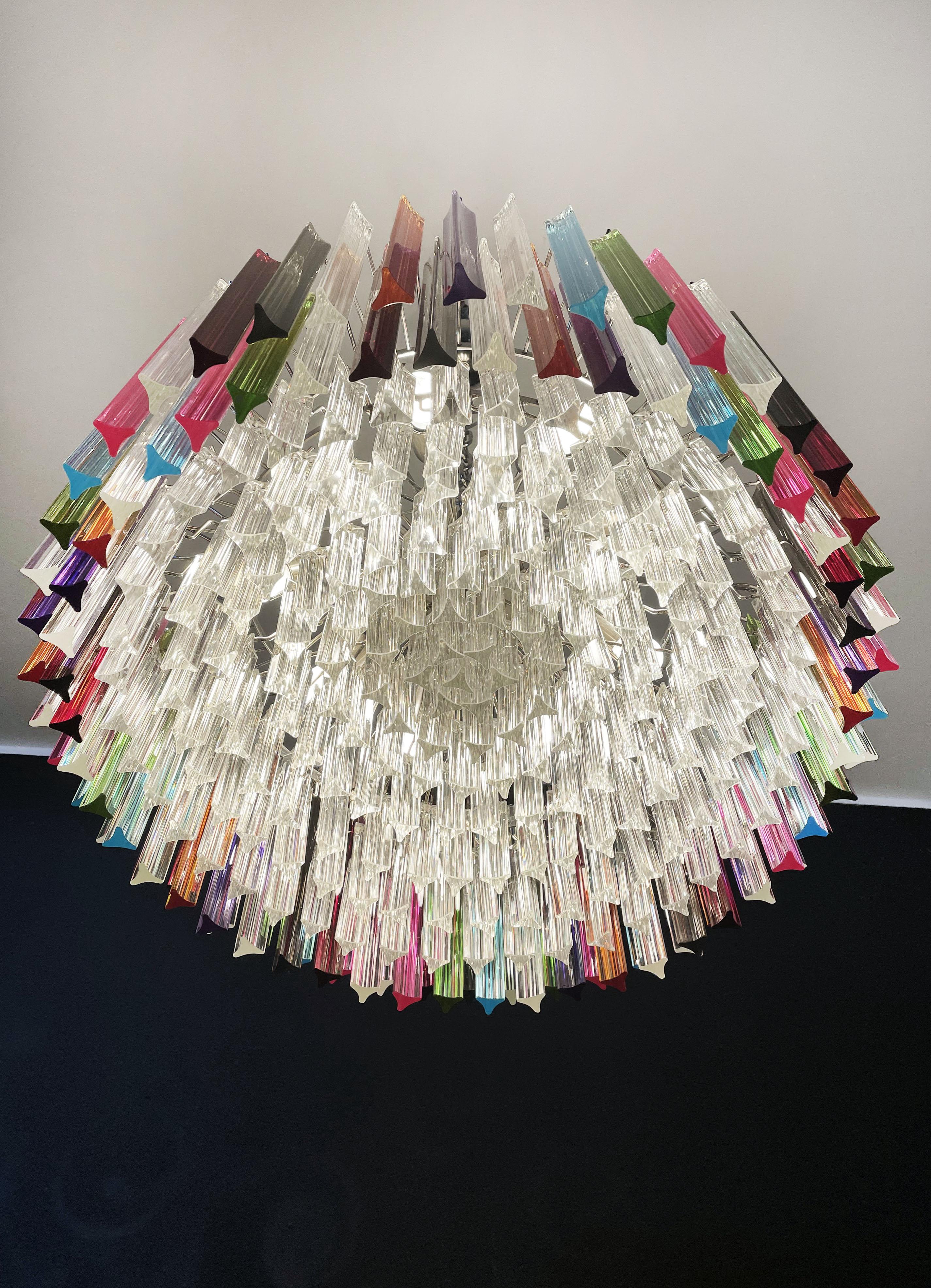 Large Triedri Murano Glass Chandelier, 265 Multicolored and Clear Prism For Sale 3
