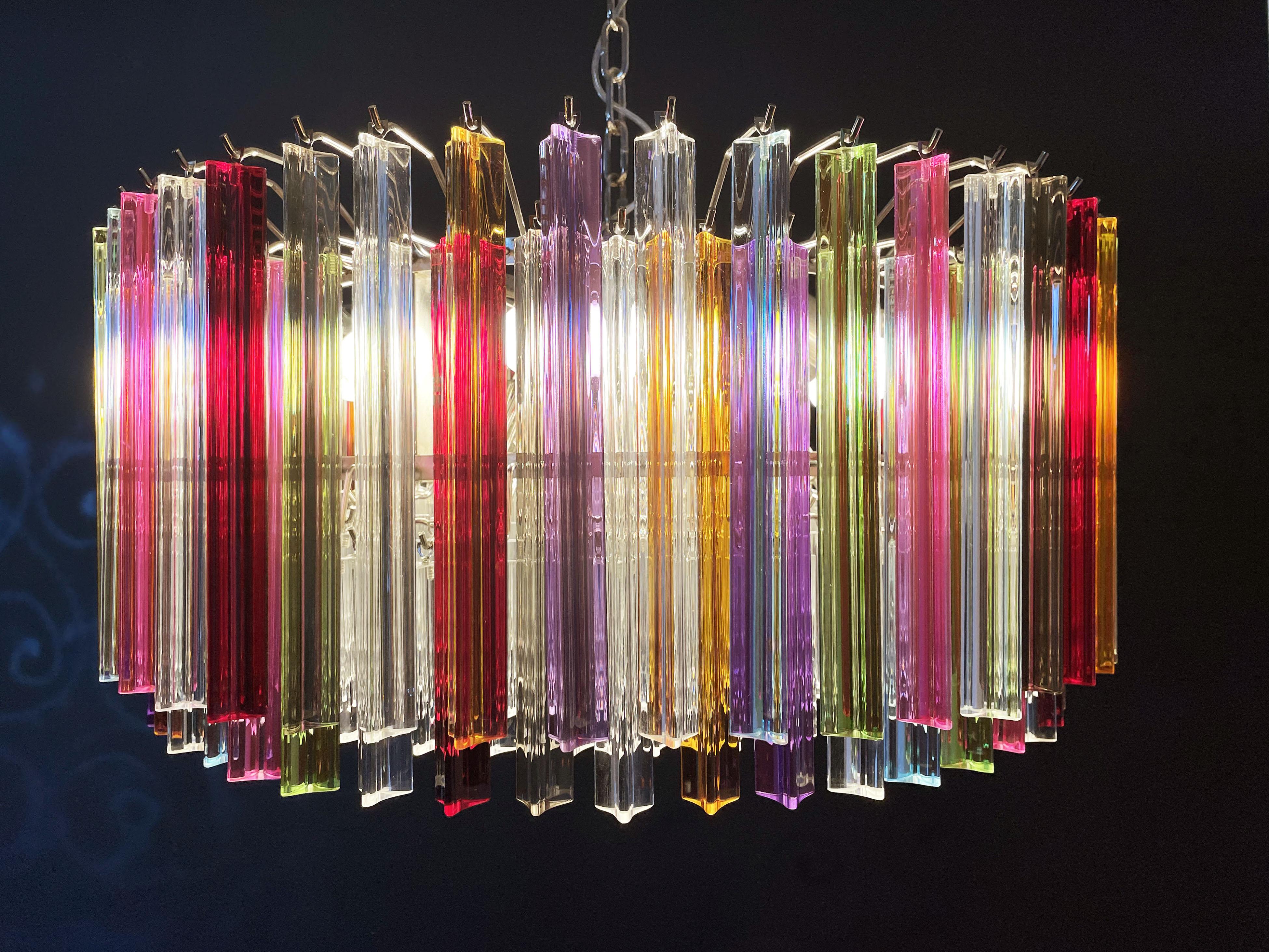 Large Triedri Murano Glass Chandelier, 265 Multicolored and Clear Prism For Sale 4