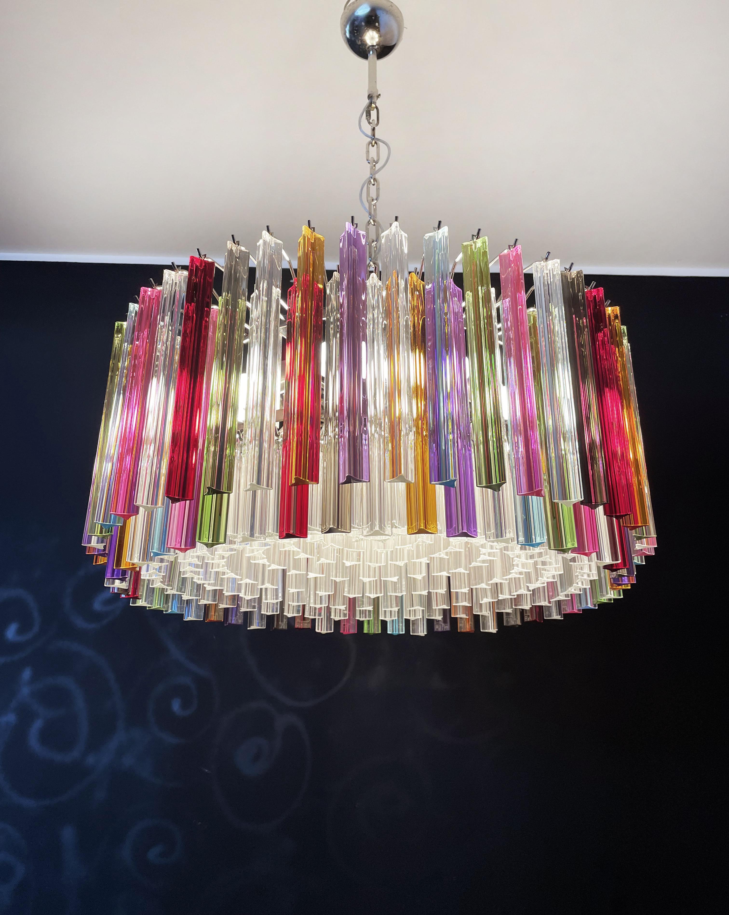 Large Triedri Murano Glass Chandelier, 265 Multicolored and Clear Prism For Sale 5