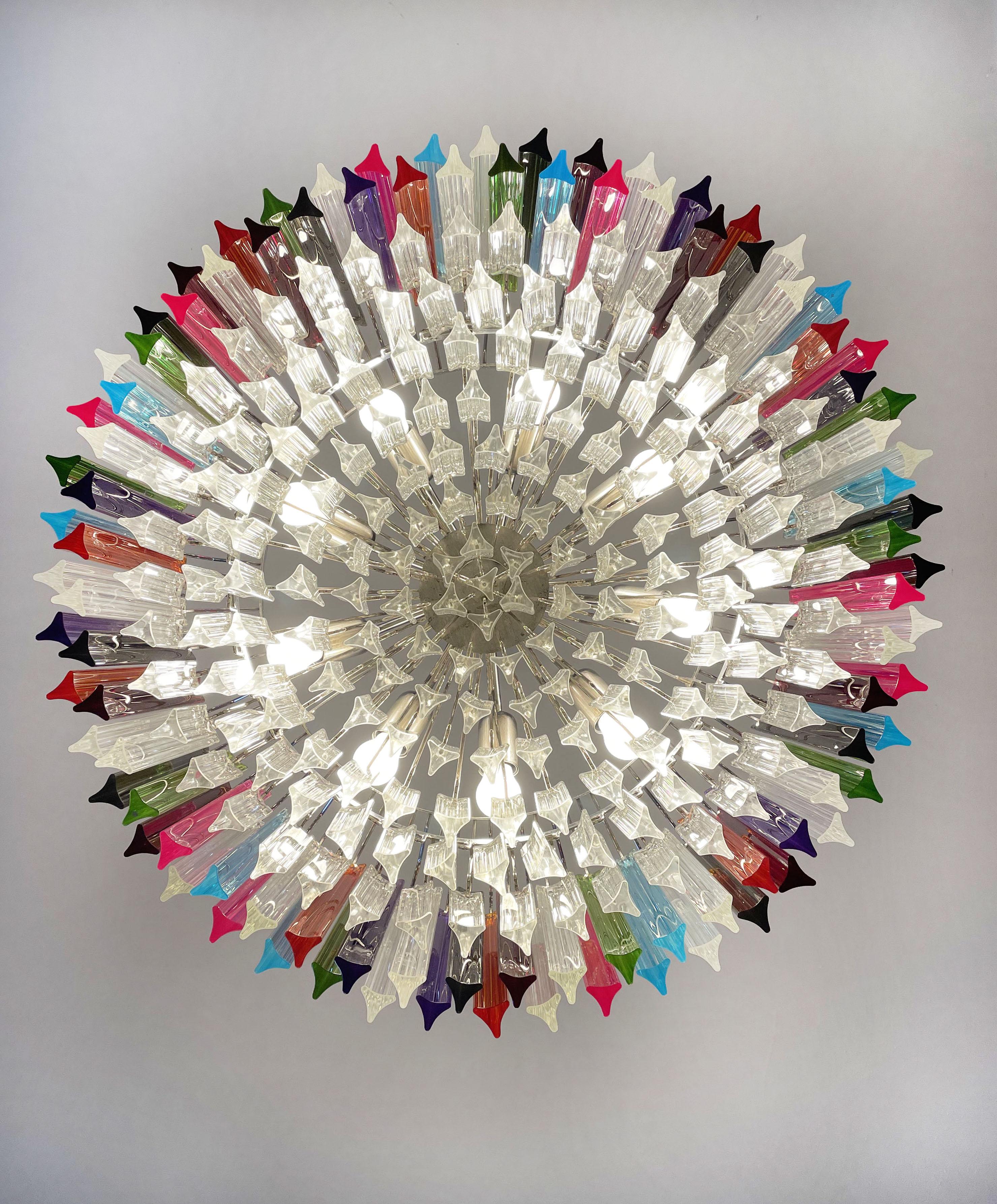 Large Triedri Murano Glass Chandelier, 265 Multicolored and Clear Prism 8