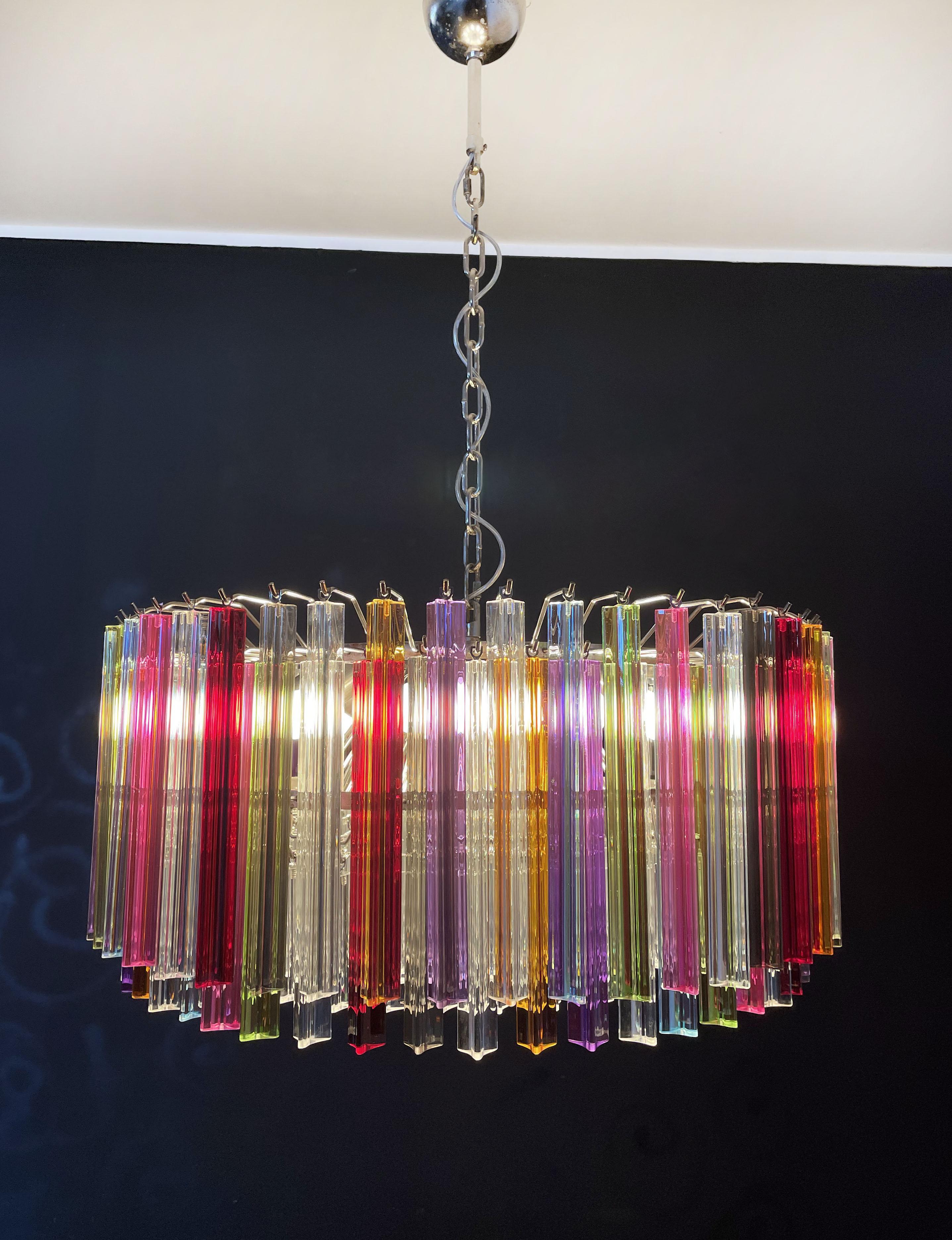 Large Triedri Murano Glass Chandelier, 265 Multicolored and Clear Prism For Sale 6