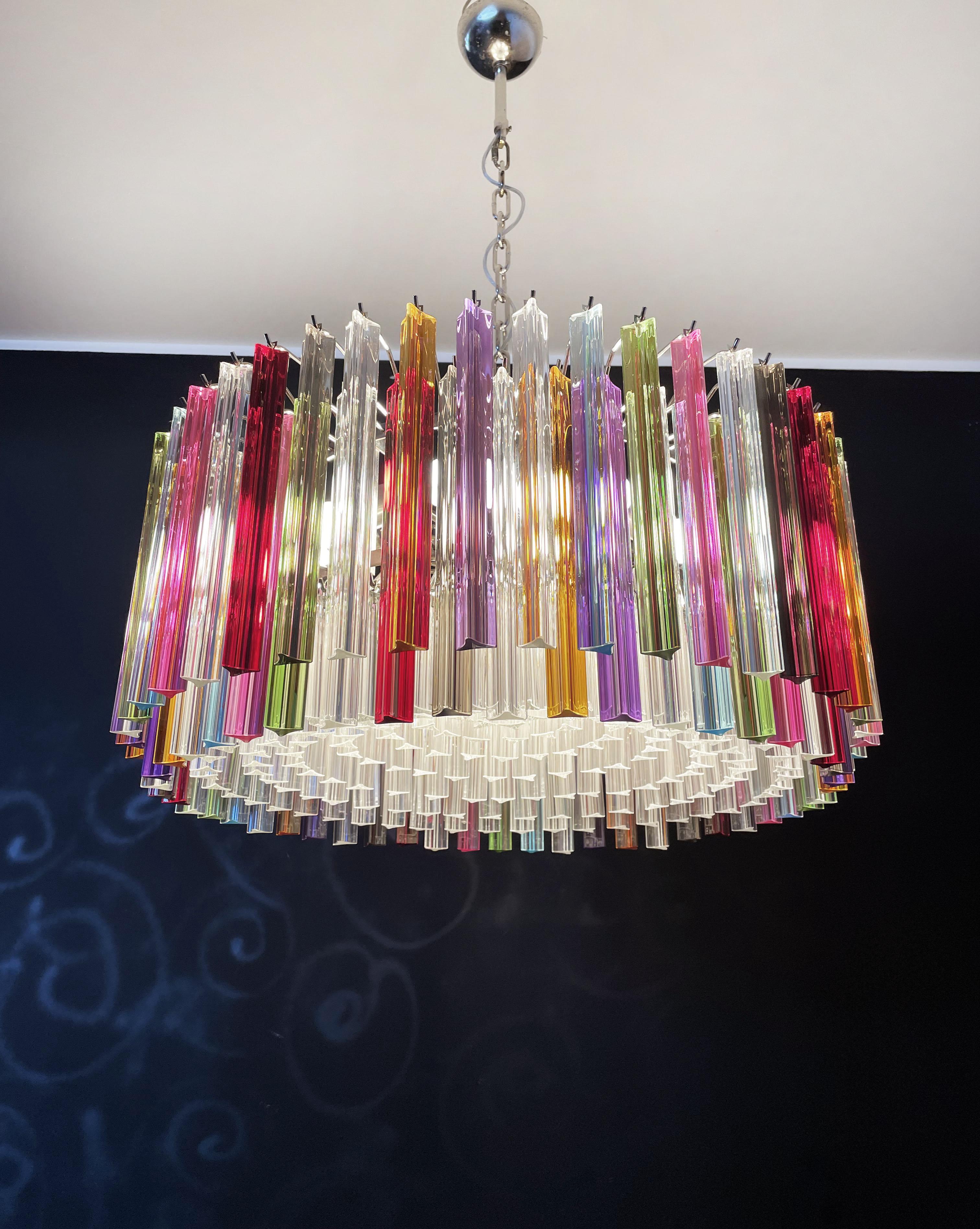 Large Triedri Murano Glass Chandelier, 265 Multicolored and Clear Prism 10