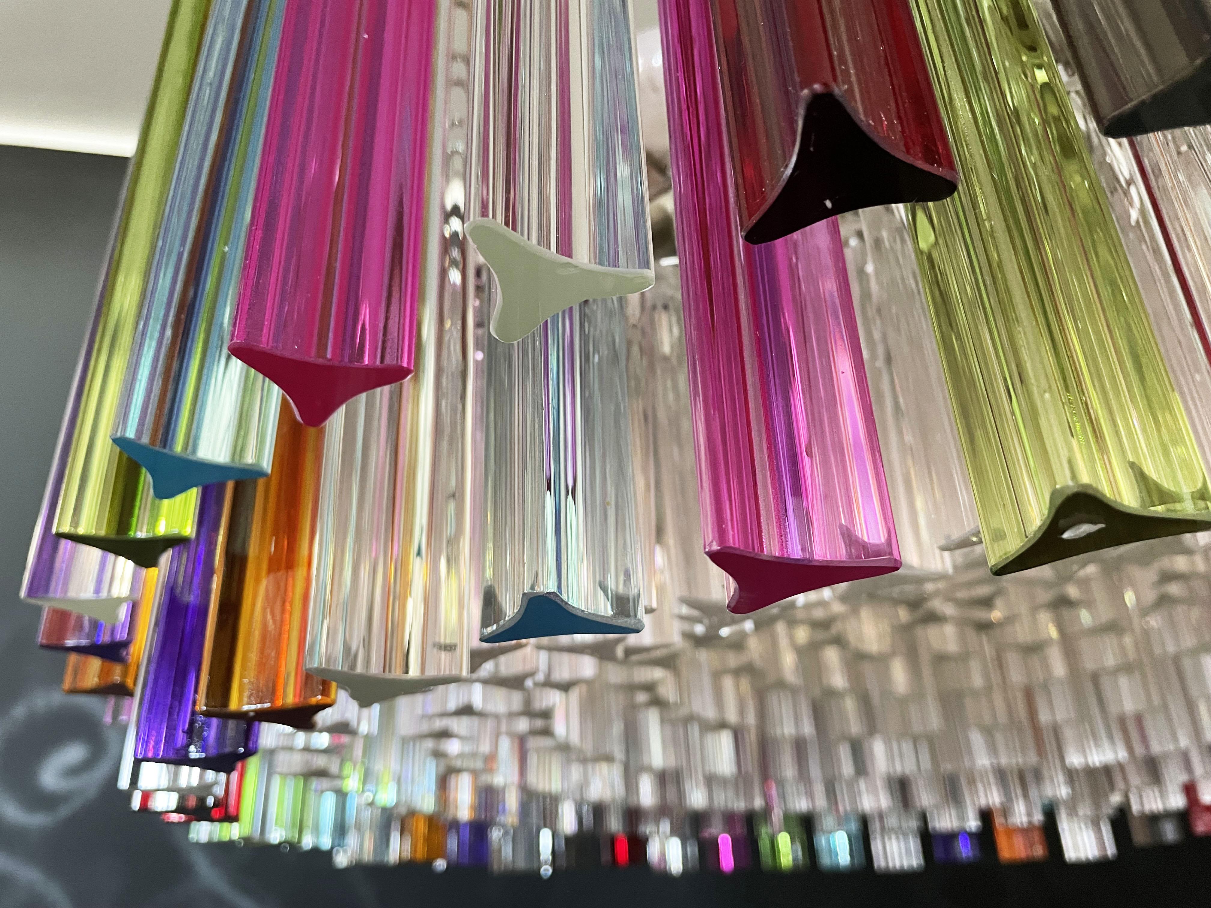 Large Triedri Murano Glass Chandelier, 265 Multicolored and Clear Prism For Sale 8