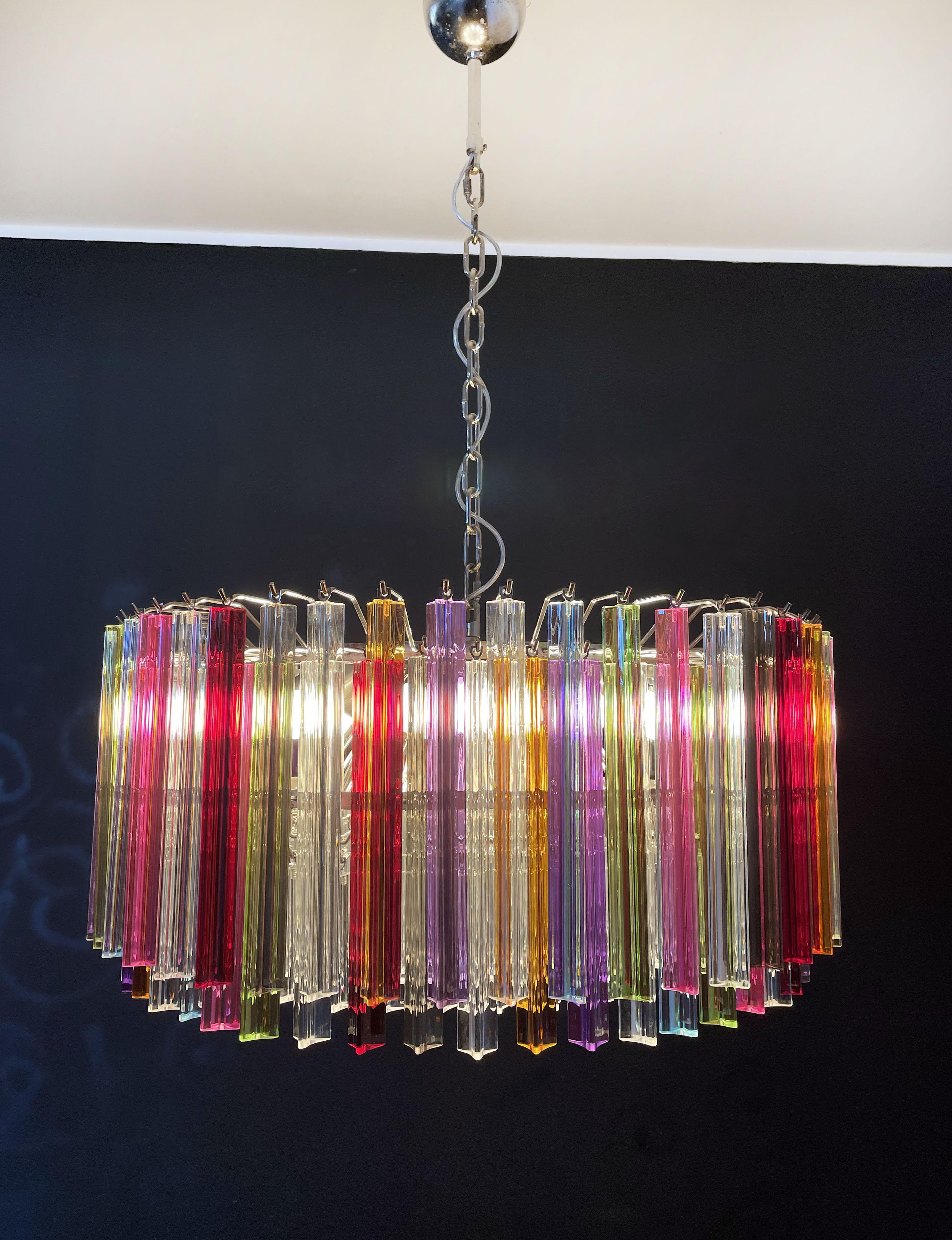 Large Triedri Murano Glass Chandelier, 265 Multicolored and Clear Prism 11