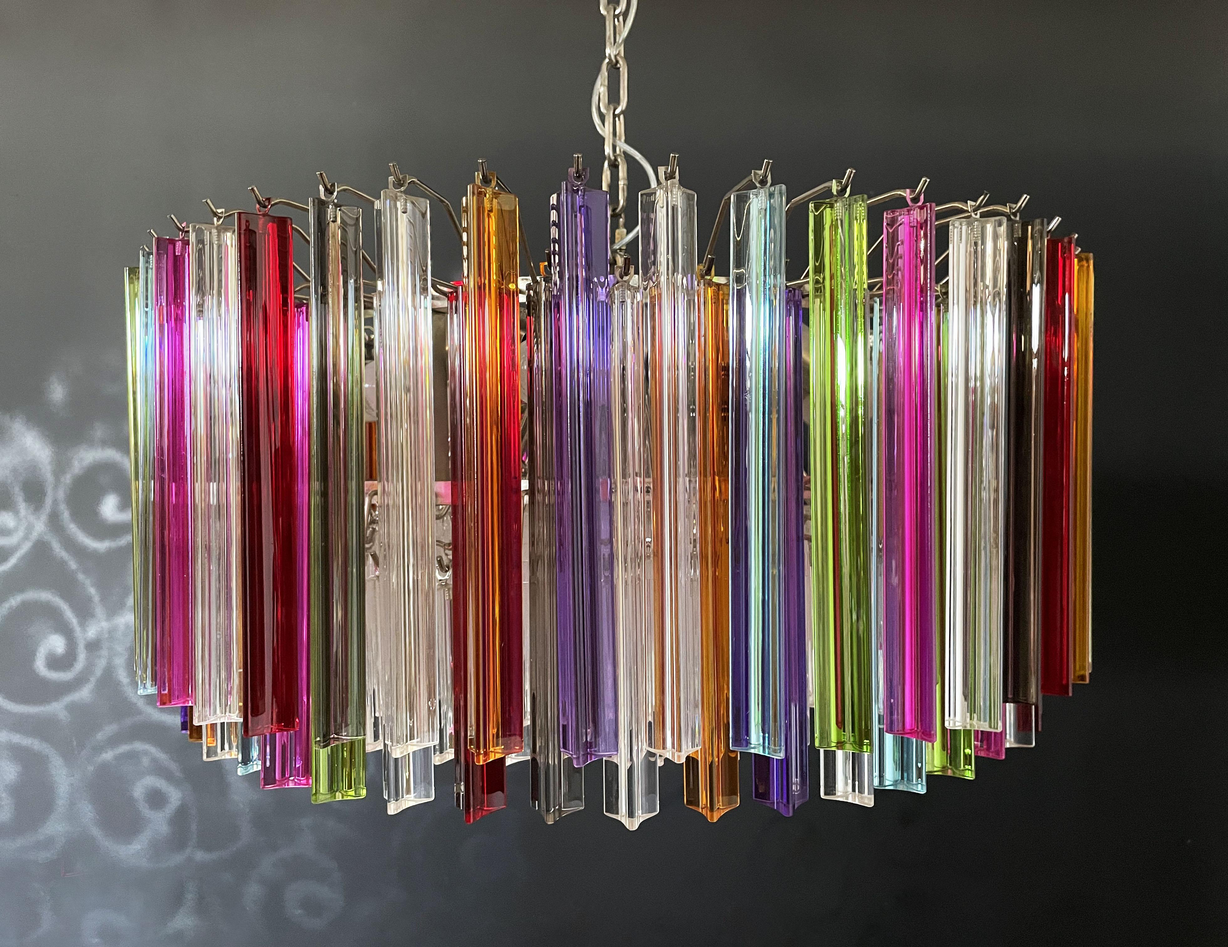 Large Triedri Murano Glass Chandelier, 265 Multicolored and Clear Prism For Sale 9
