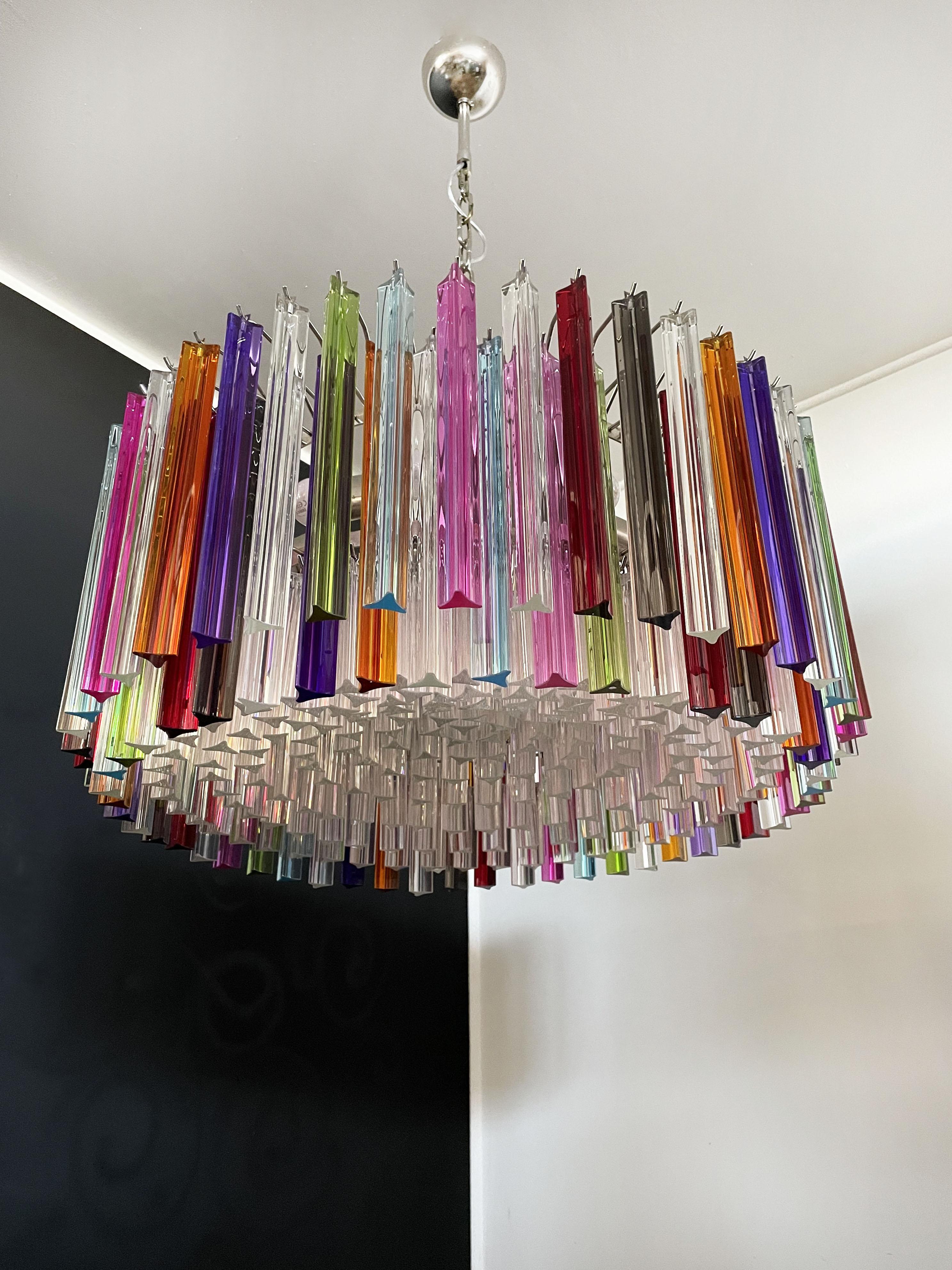 Large Triedri Murano Glass Chandelier, 265 Multicolored and Clear Prism 12