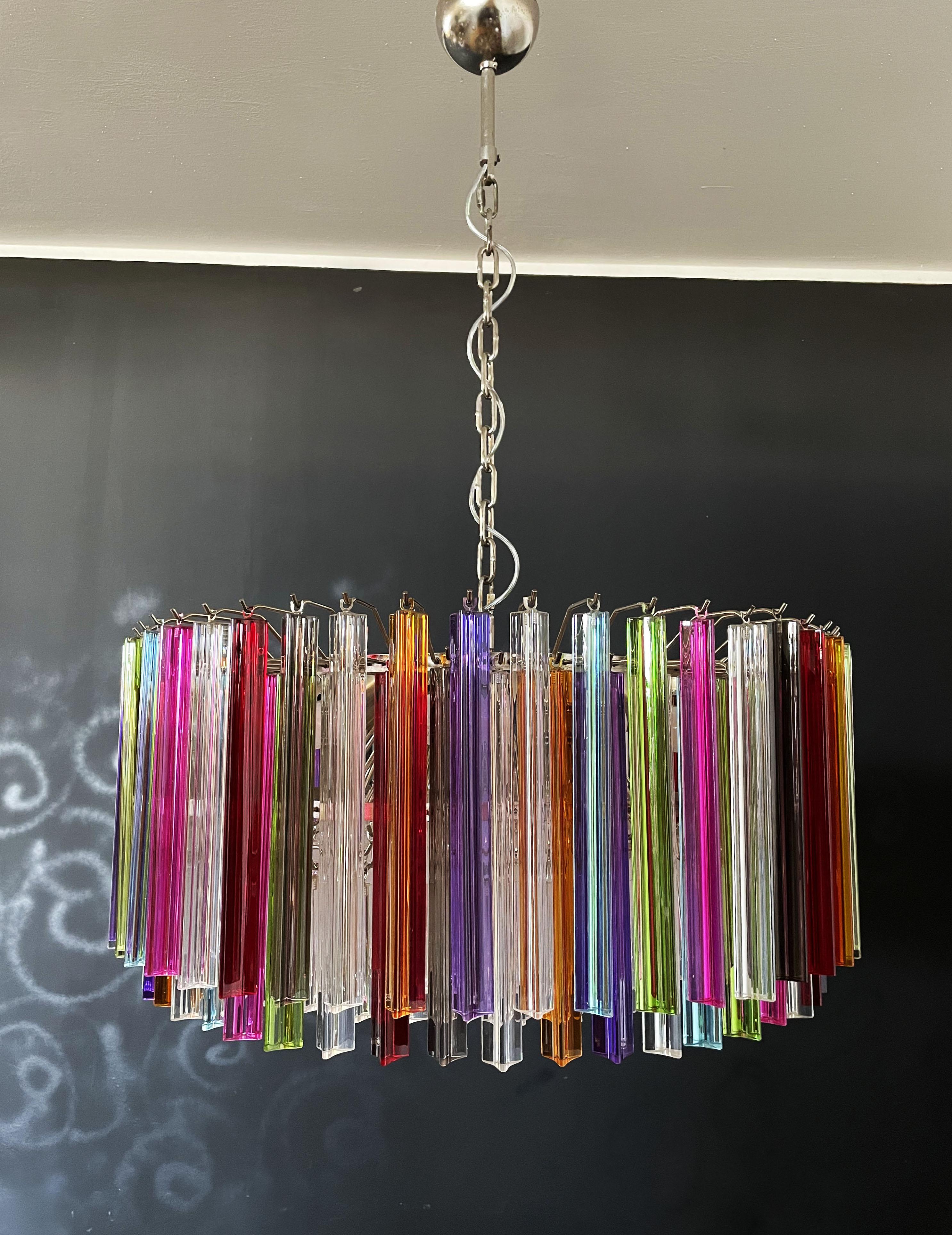 Large Triedri Murano Glass Chandelier, 265 Multicolored and Clear Prism For Sale 10