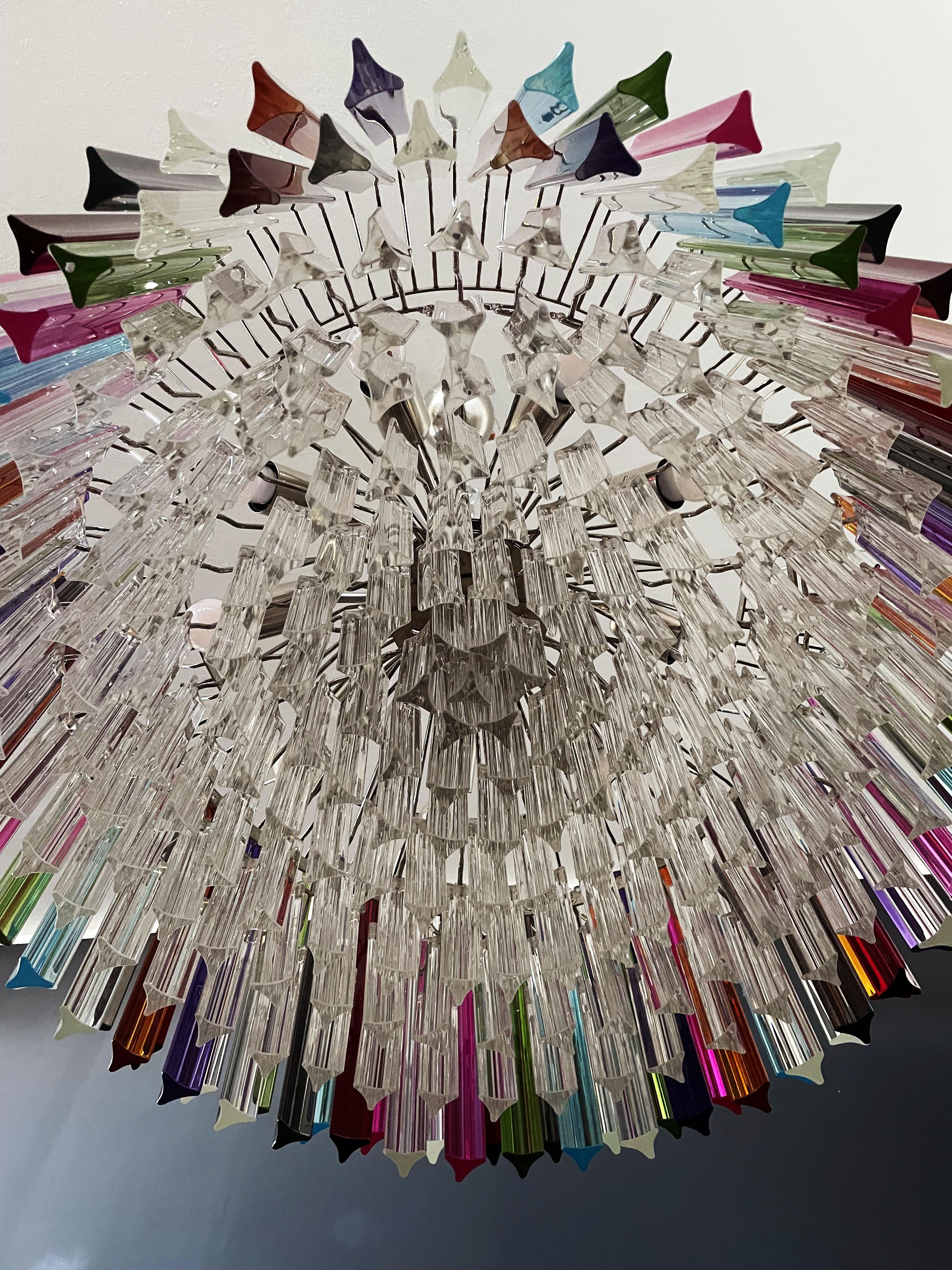 Large Triedri Murano Glass Chandelier, 265 Multicolored and Clear Prism 13
