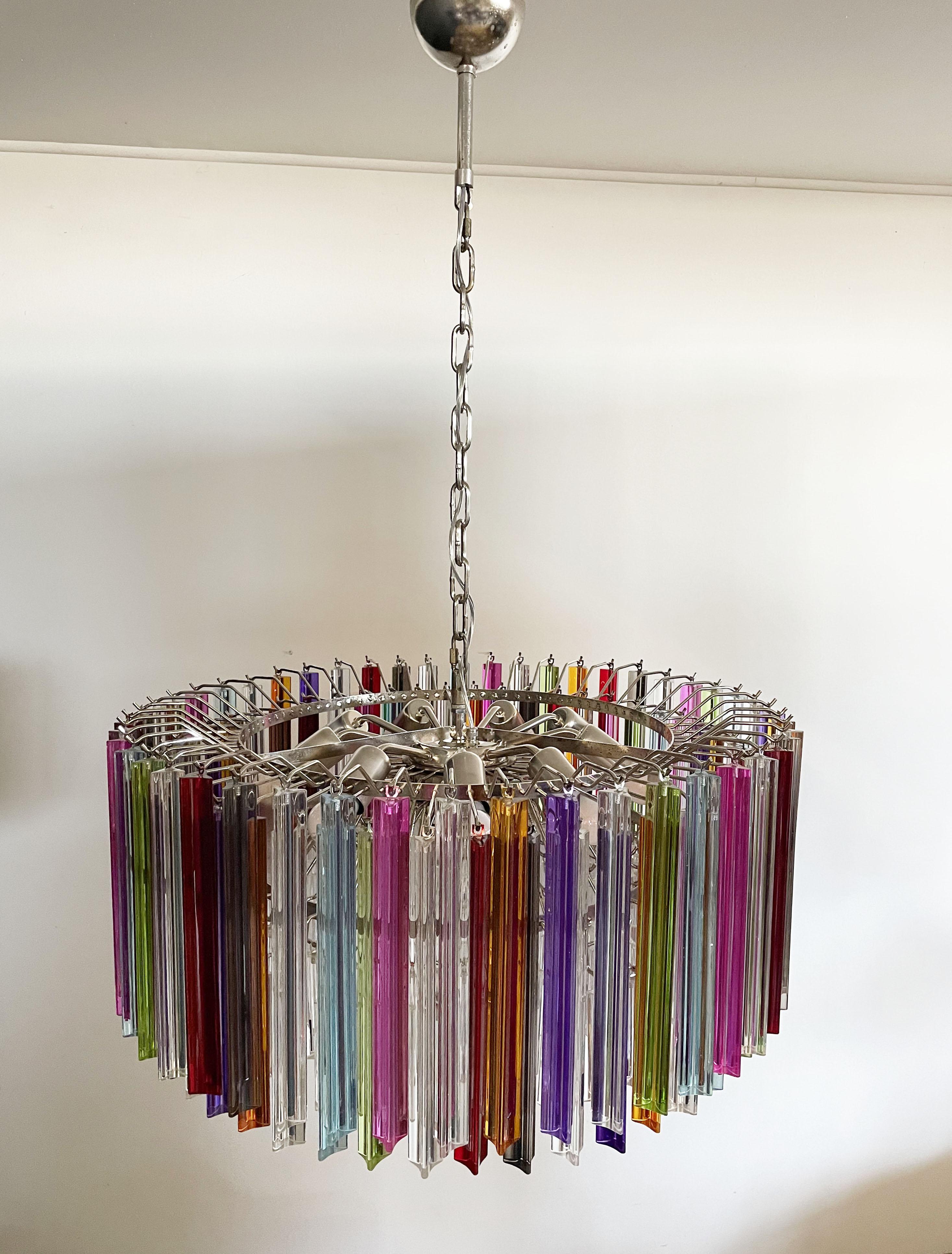 Large Triedri Murano Glass Chandelier, 265 Multicolored and Clear Prism For Sale 11