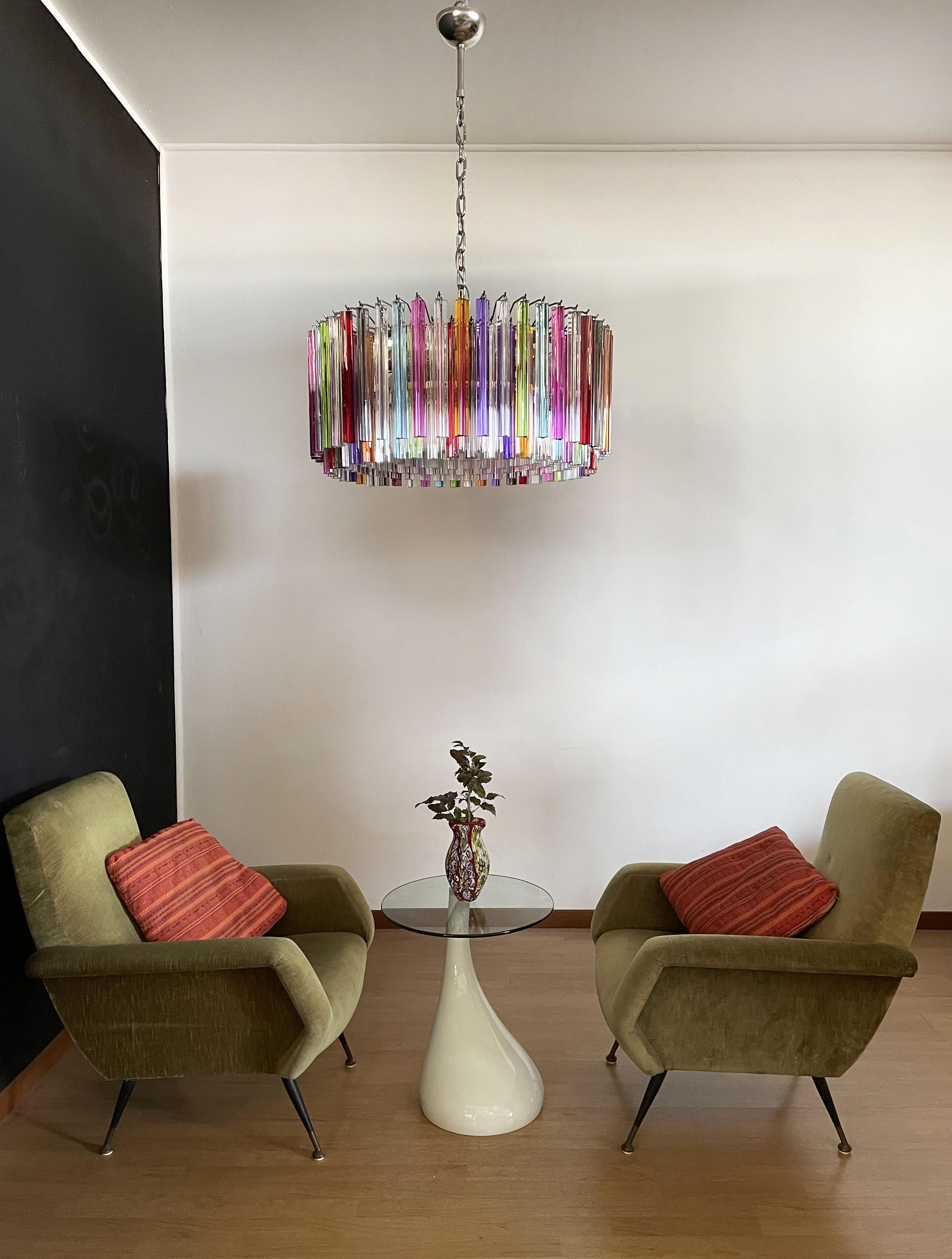 Mid-Century Modern Large Triedri Murano Glass Chandelier, 265 Multicolored and Clear Prism For Sale