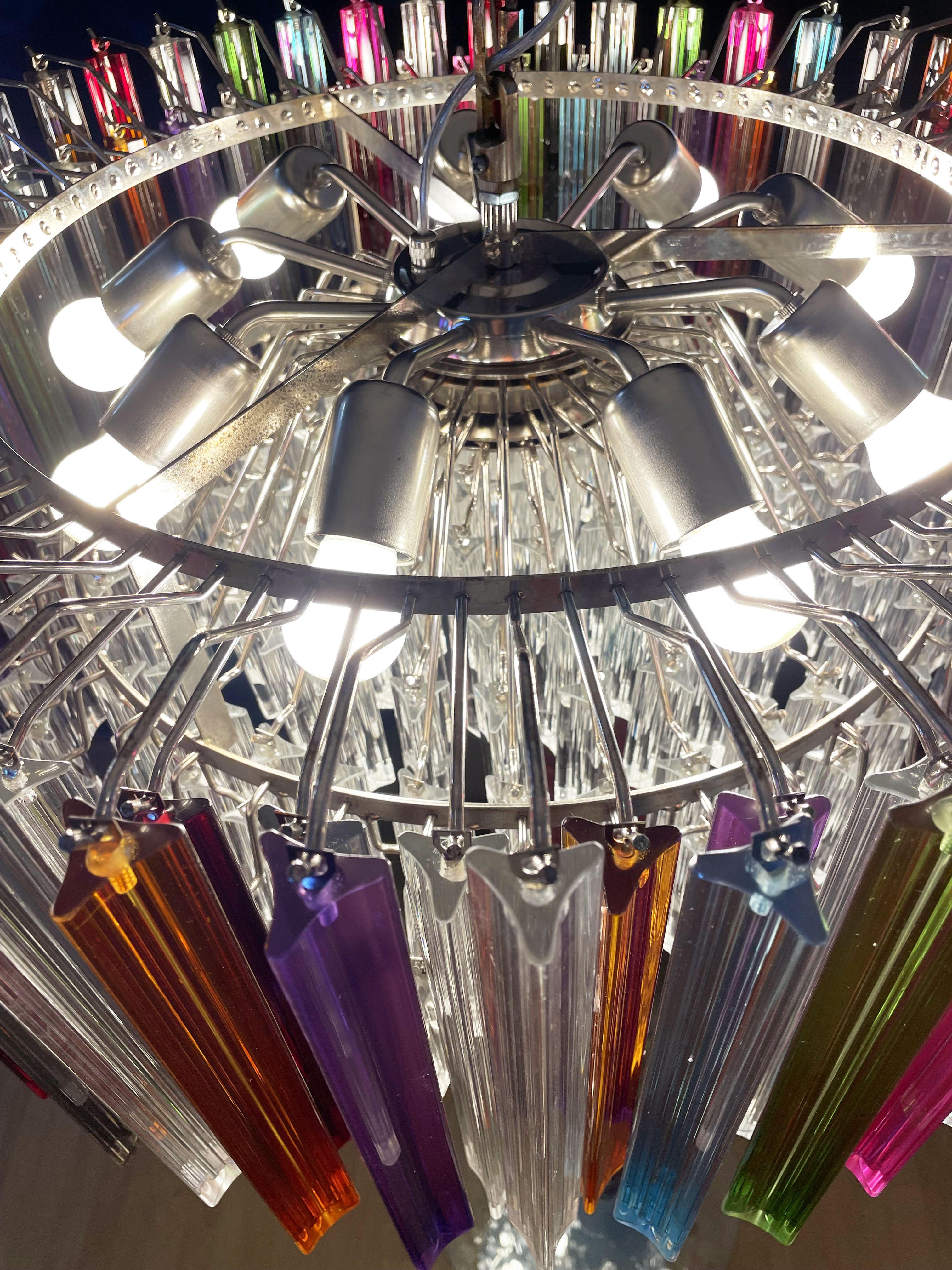Large Triedri Murano Glass Chandelier, 265 Multicolored and Clear Prism In Good Condition For Sale In Gaiarine Frazione Francenigo (TV), IT