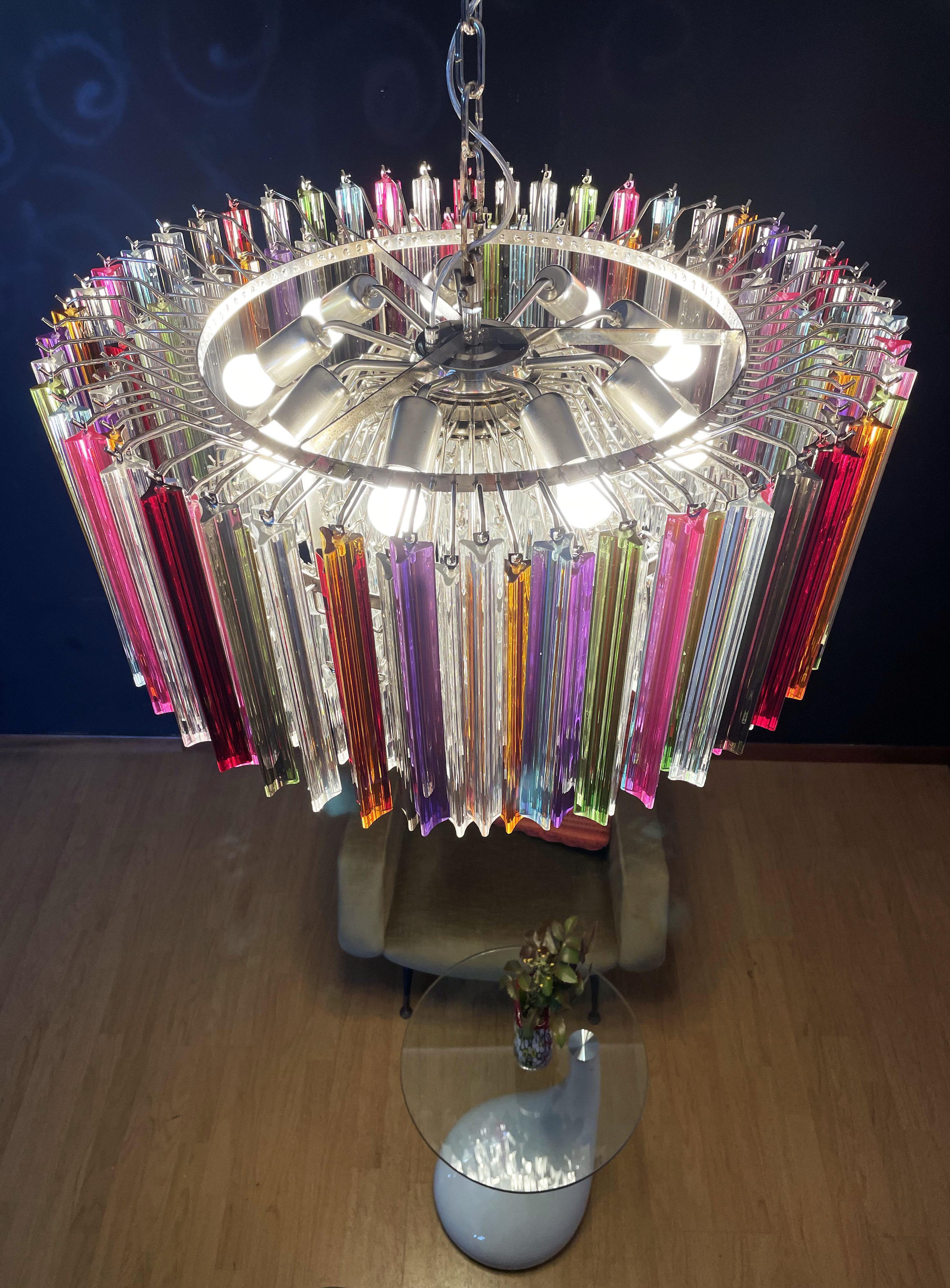 20th Century Large Triedri Murano Glass Chandelier, 265 Multicolored and Clear Prism For Sale