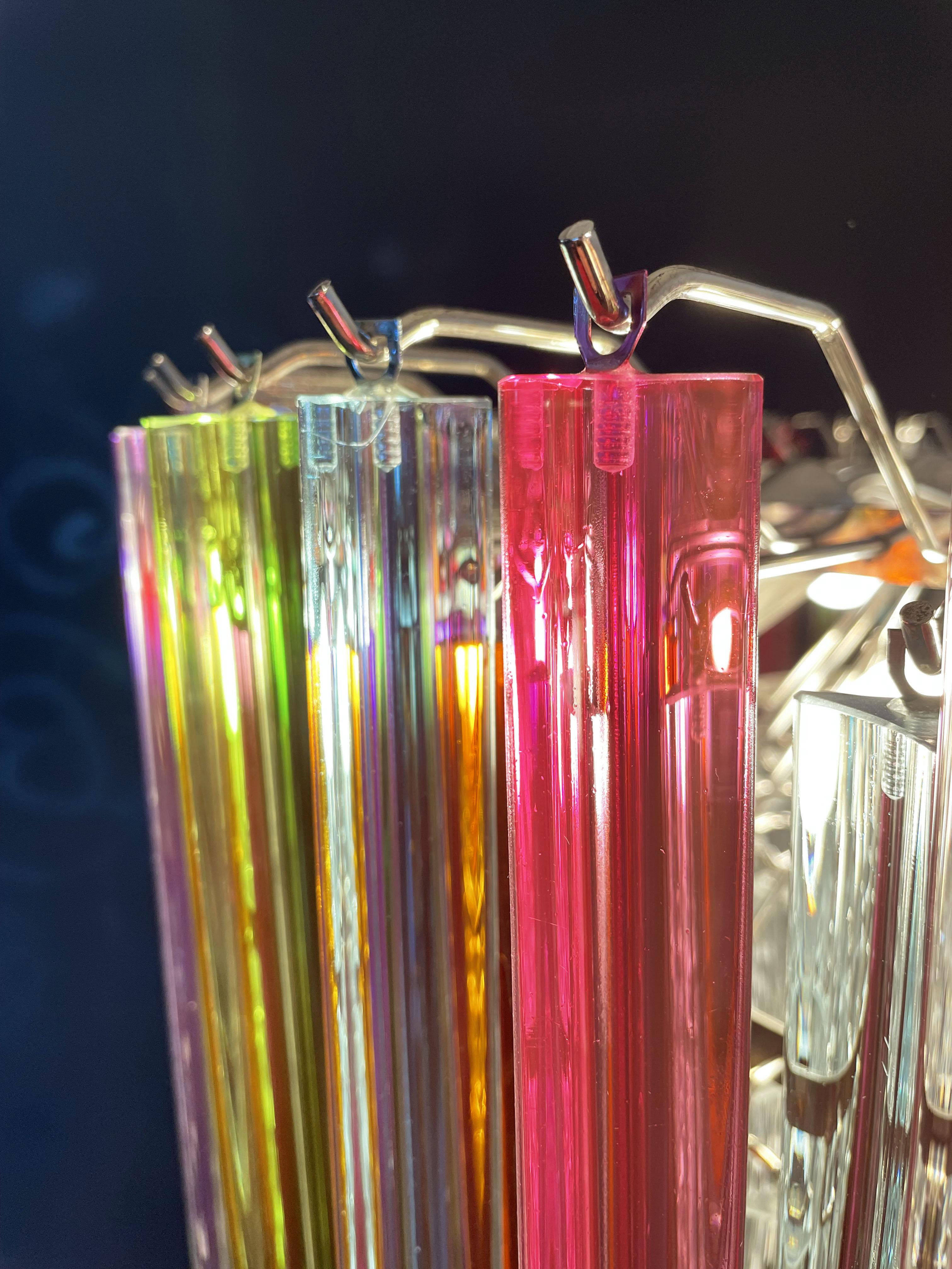 Art Glass Large Triedri Murano Glass Chandelier, 265 Multicolored and Clear Prism For Sale