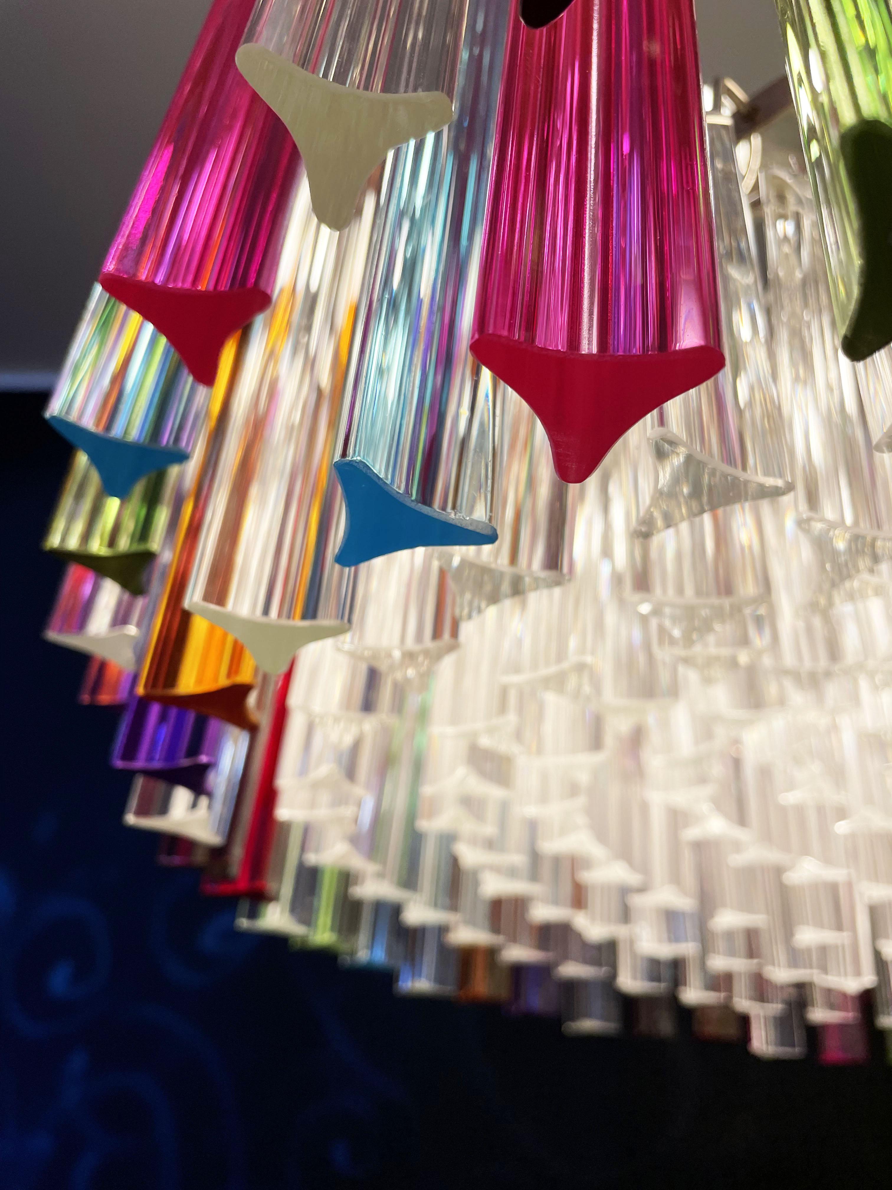 Large Triedri Murano Glass Chandelier, 265 Multicolored and Clear Prism For Sale 1